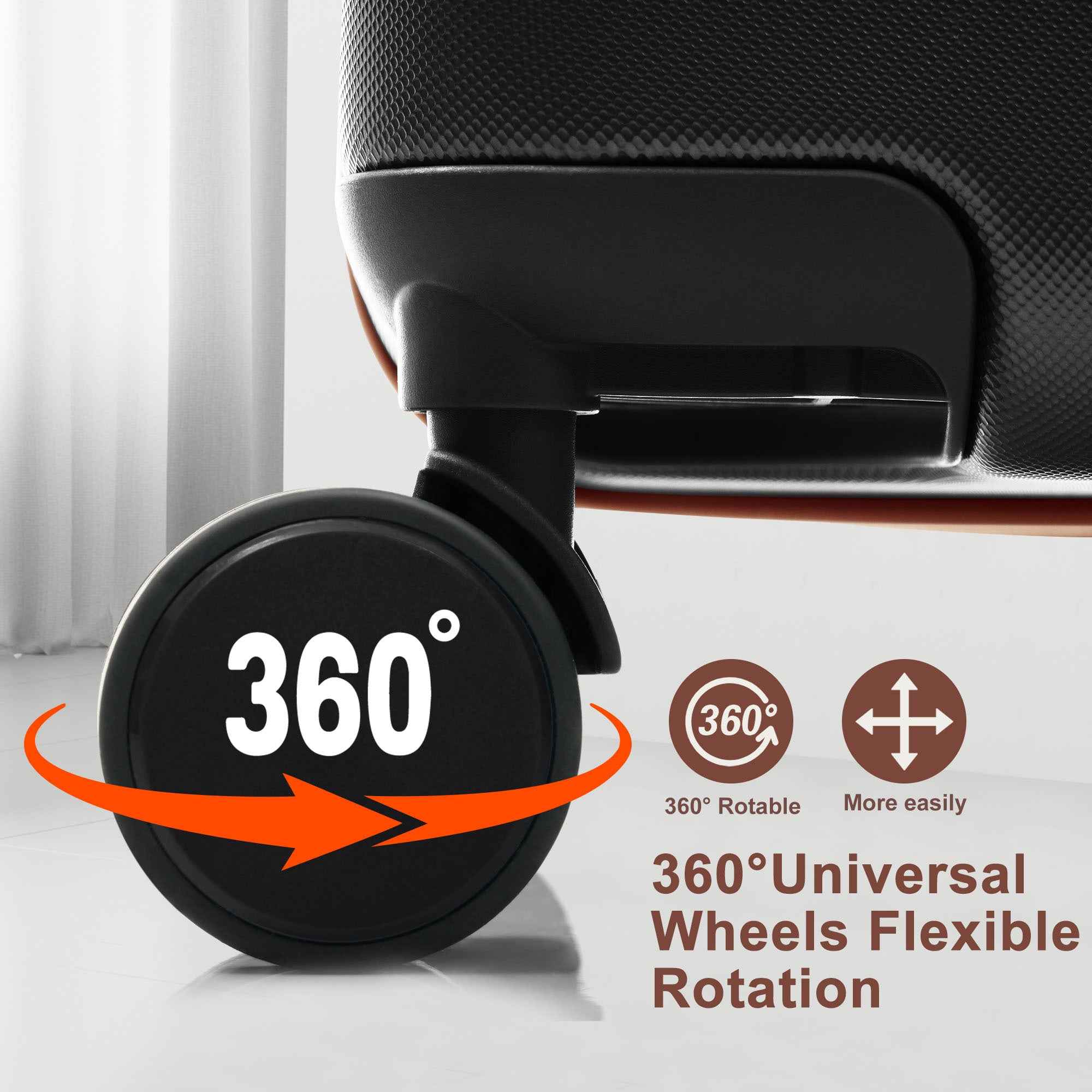 Premium ABS Travel Luggage Set , 3-Piece TSA Lock Suitcase Ensemble with 20, 24, and 28 Inch Sizes with 360° Spinner Wheels, black and brown