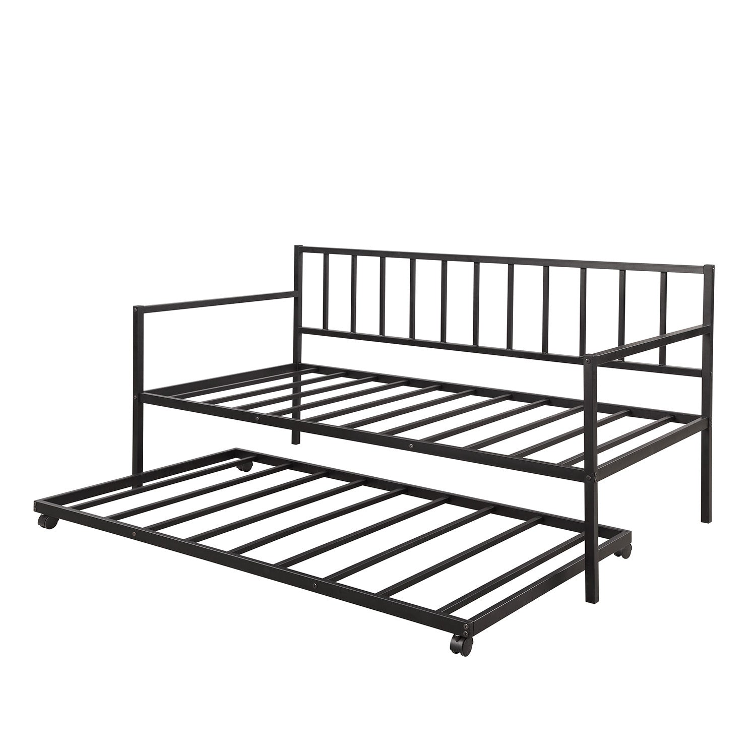 [Not allowed to sell to Walmart]Twin Daybed with Trundle Multifunctional Metal Lounge Daybed Frame for Living Room Guest Room