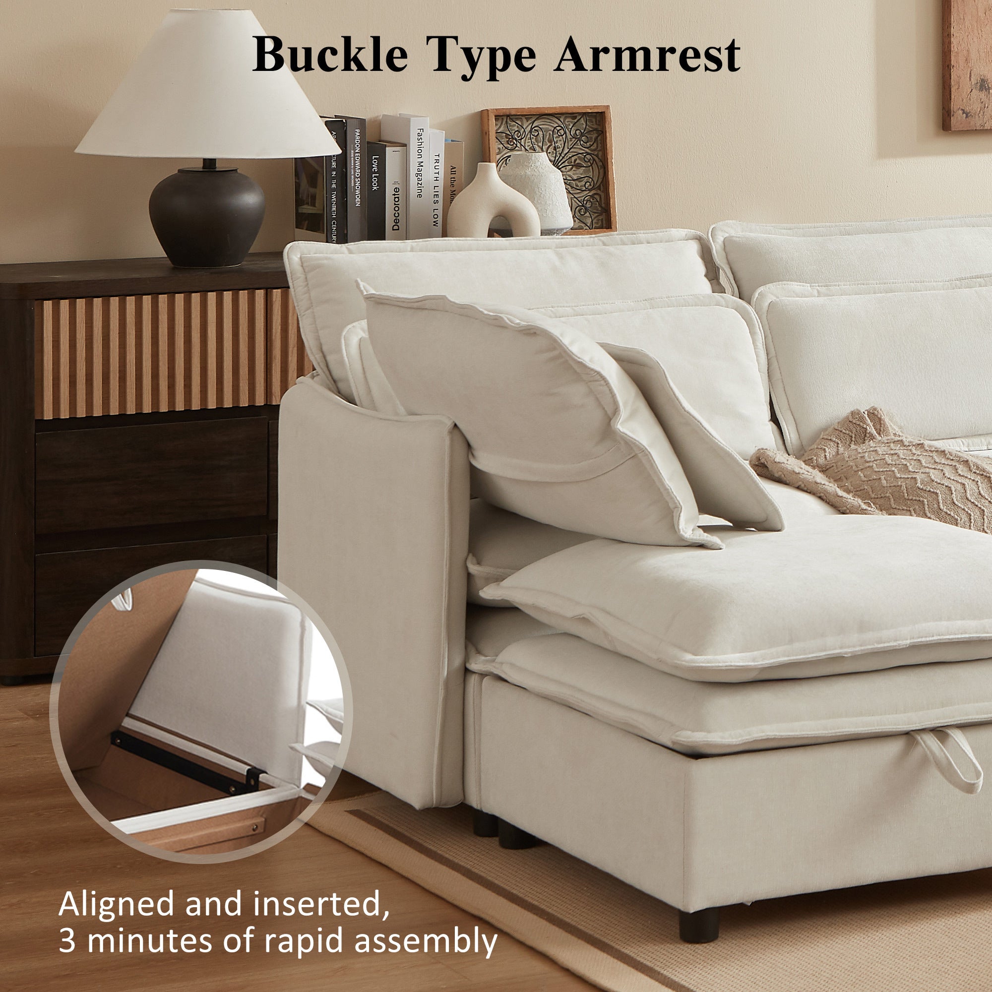 U_Style Double-Layer Cushion Modern Large U-Shaped Modular Sofa, Freely Combinable 6-Seater with Storage Function, Convertible to Sofa Bed, Perfect for Living Rooms, Offices, and Apartments - Abrihome