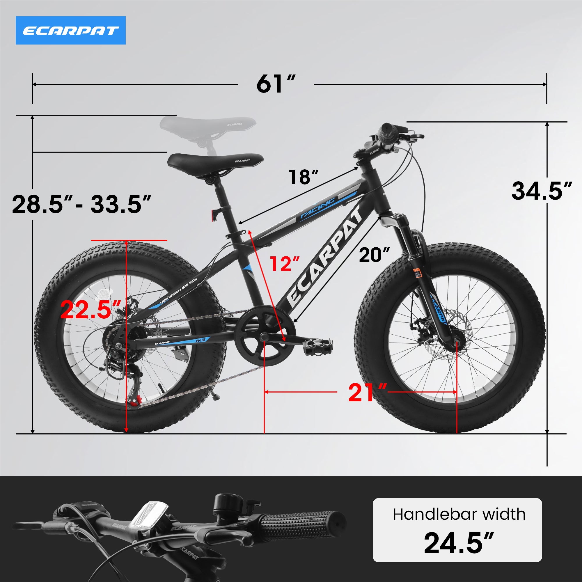 A20316 20 Inch Fat Tire Bike Adult/Youth Full Shimano 7 Speed Mountain Bike, Dual Disc Brake, High-Carbon Steel Frame, Front Suspension, Mountain Trail Bike, Urban Commuter City Bicycle,Fat tire bike