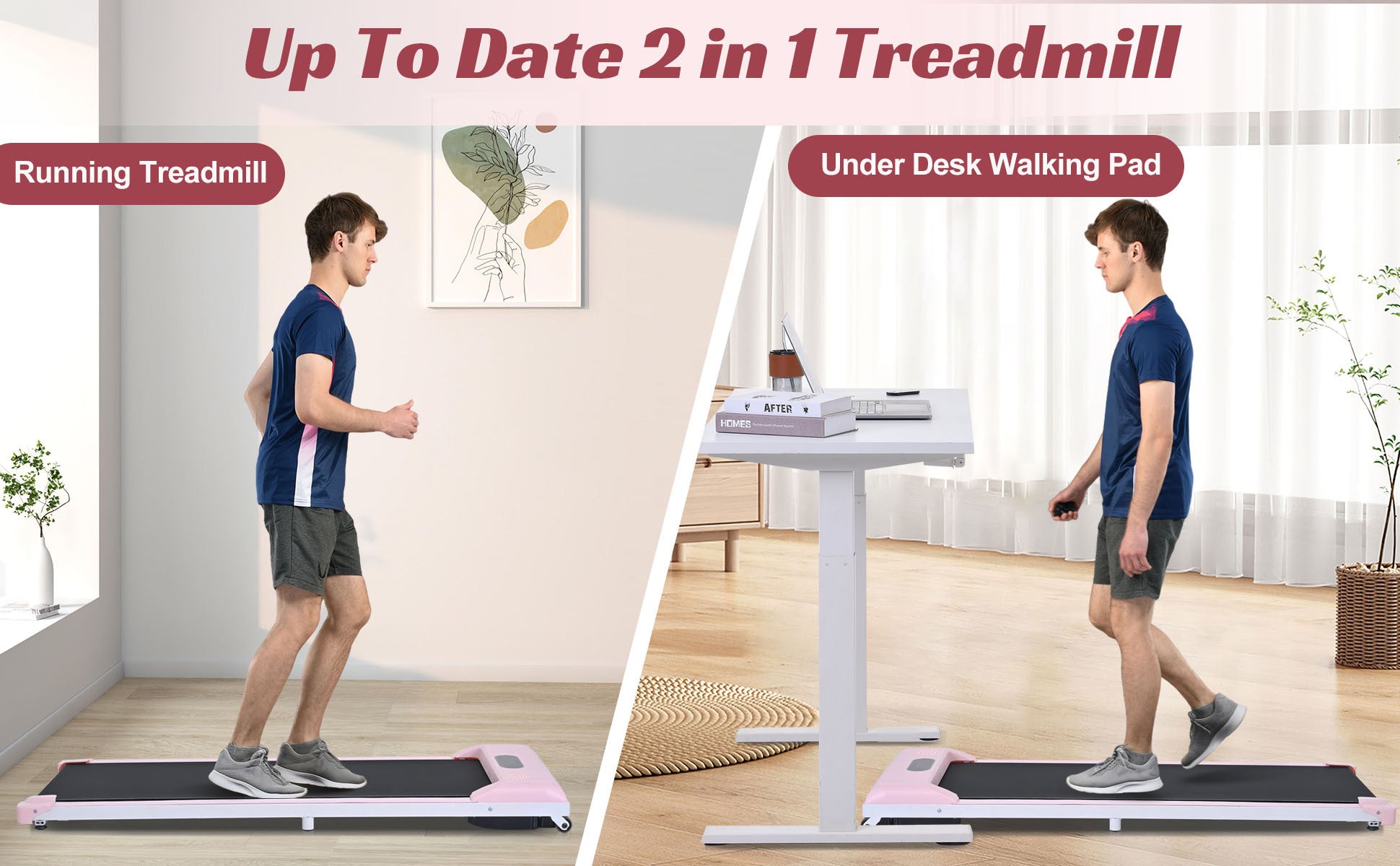 2 in 1 Under Desk Electric Treadmill 2.5HP, Remote Control, Display, Walking Jogging Running Machine Fitness Equipment for Home Gym Office