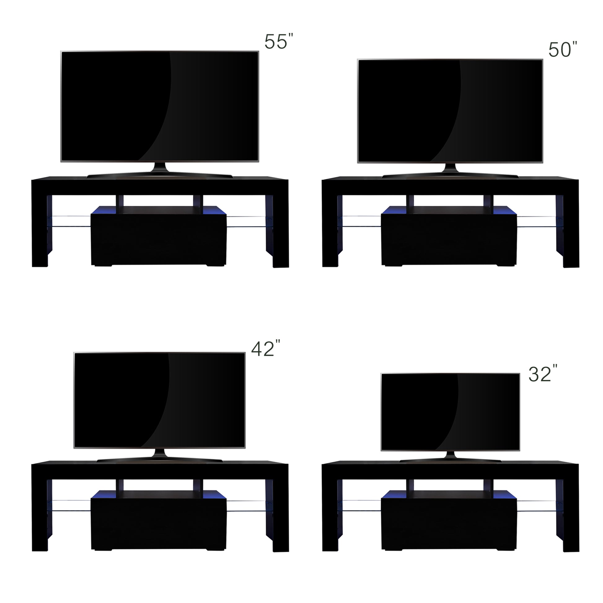 Black TV Stand with LED RGB Lights,Flat Screen TV Cabinet, Gaming Consoles - in Lounge Room, Living Room and Bedroom(Black) - Abrihome