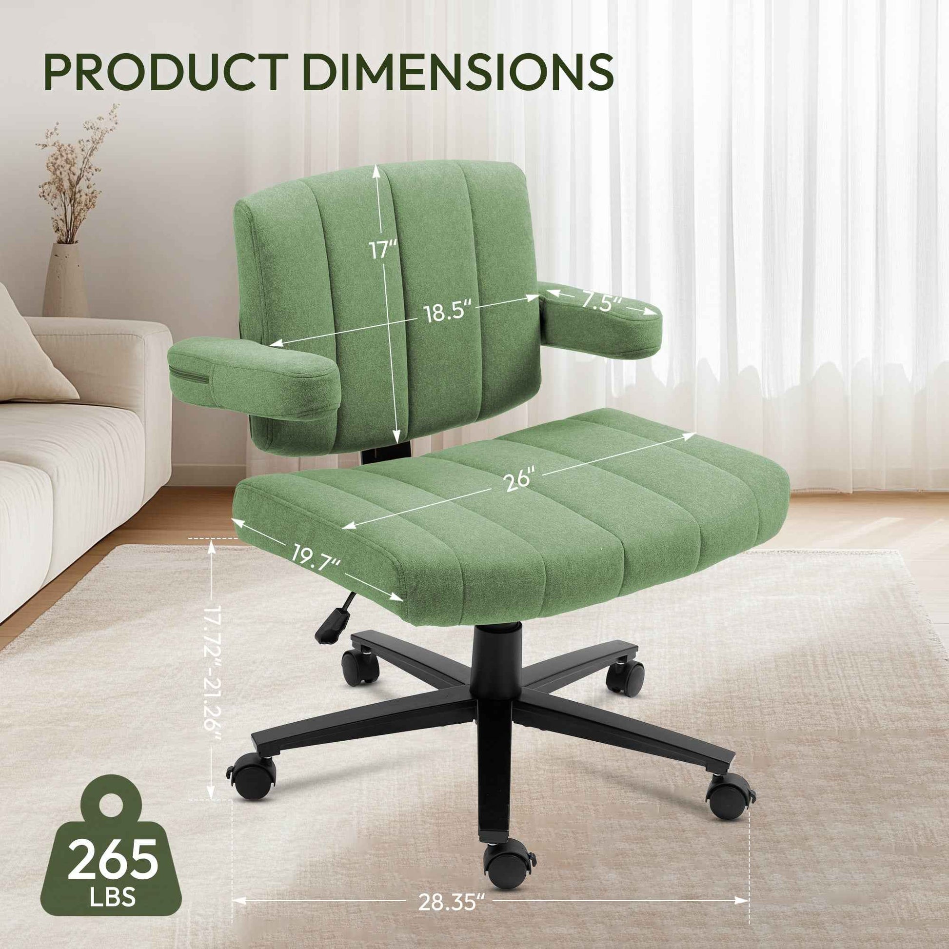 Home Office Chair, Fabric Criss Cross Swivel Desk Chair with Wheel, Adjustable Height Computer Chair for Study Work Gaming (Green)