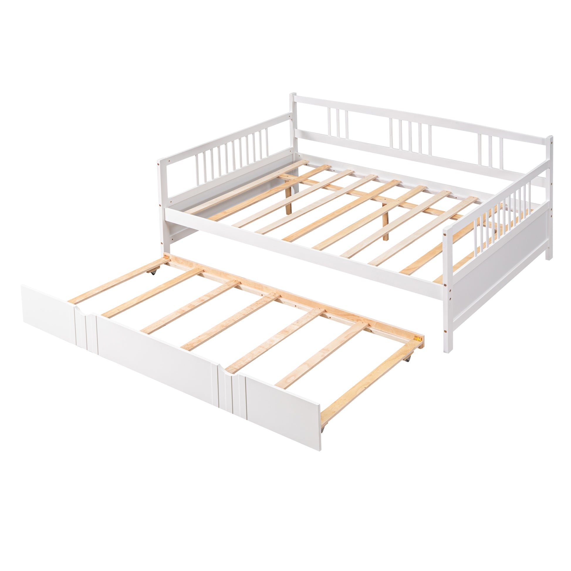 Full Size Daybed Wood Bed with Twin Size Trundle,White - Abrihome
