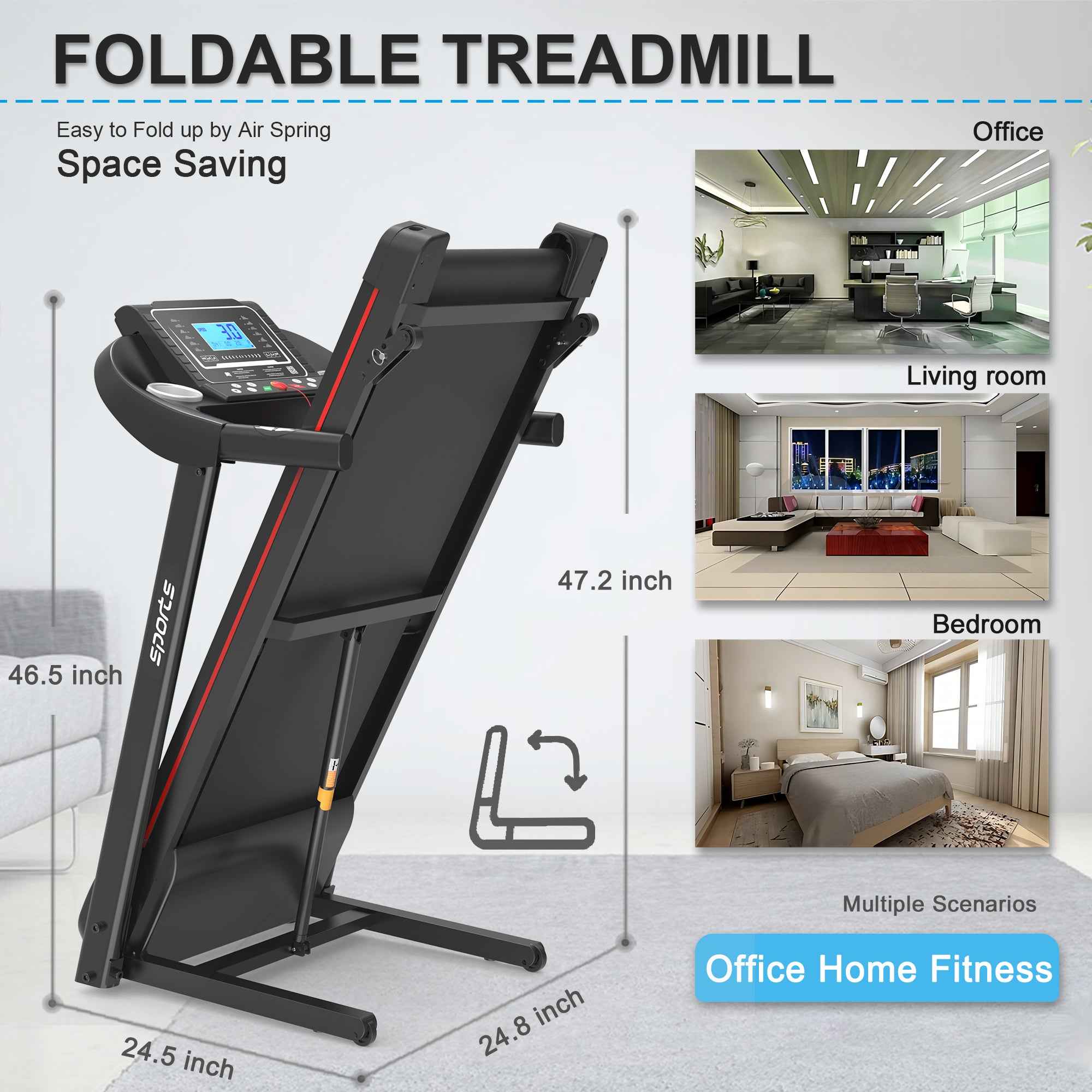 Fitshow App Home Foldable Treadmill with Incline, Folding Treadmill for Home Workout, Electric Walking Running Treadmill Machine 5' LCD Screen 250 LB Capacity Bluetooth Music