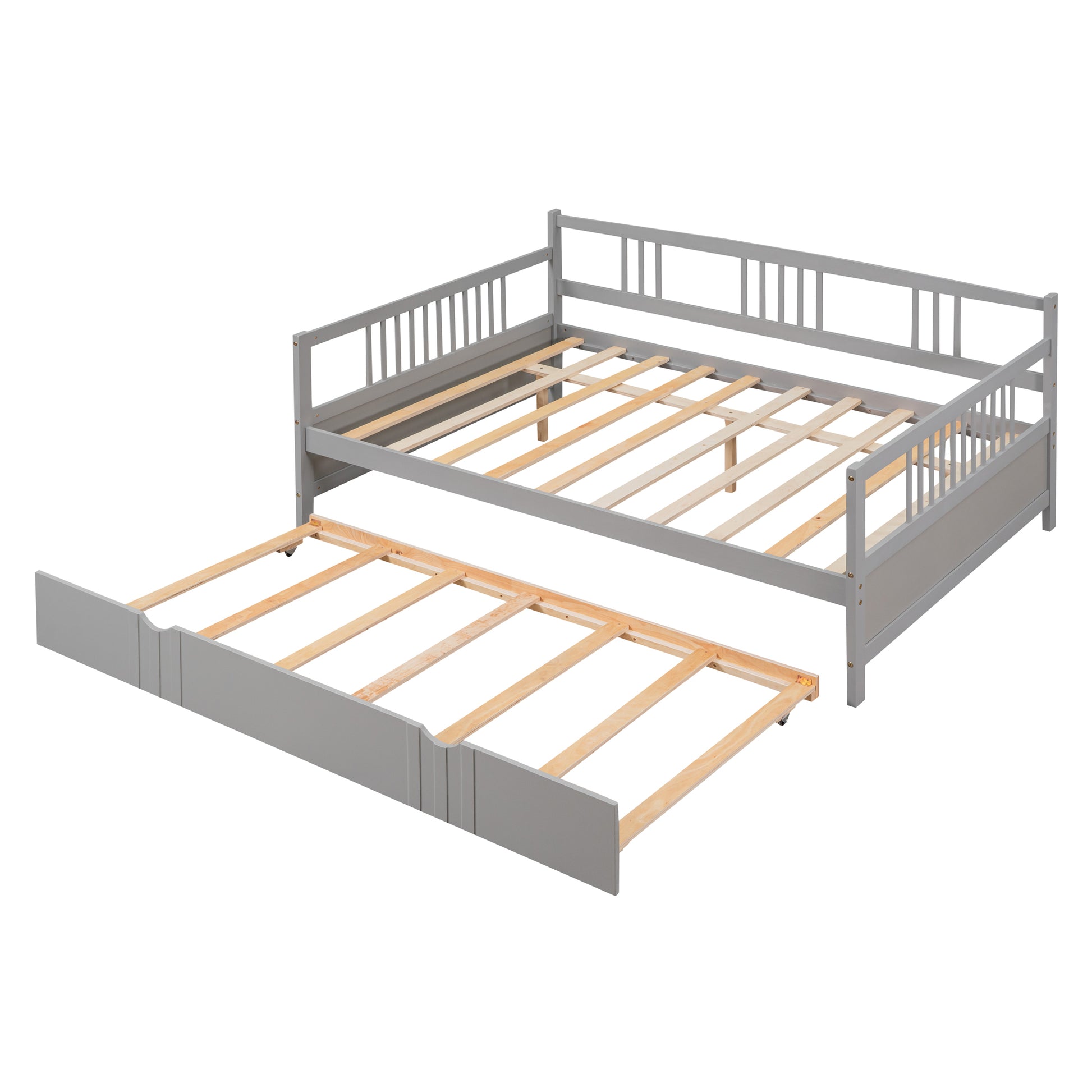 Full Size Daybed Wood Bed with Twin Size Trundle,Gray - Abrihome