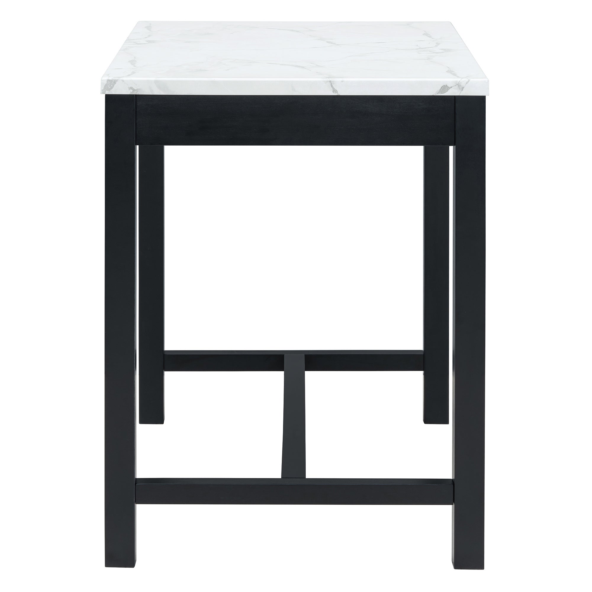 TREXM 3-Piece Modern Faux Marble Versatile Bar Table Set with Storage Drawers and Padded Stools, Ideal for Space-Saving Dining Nooks or Small Kitchens (Black)