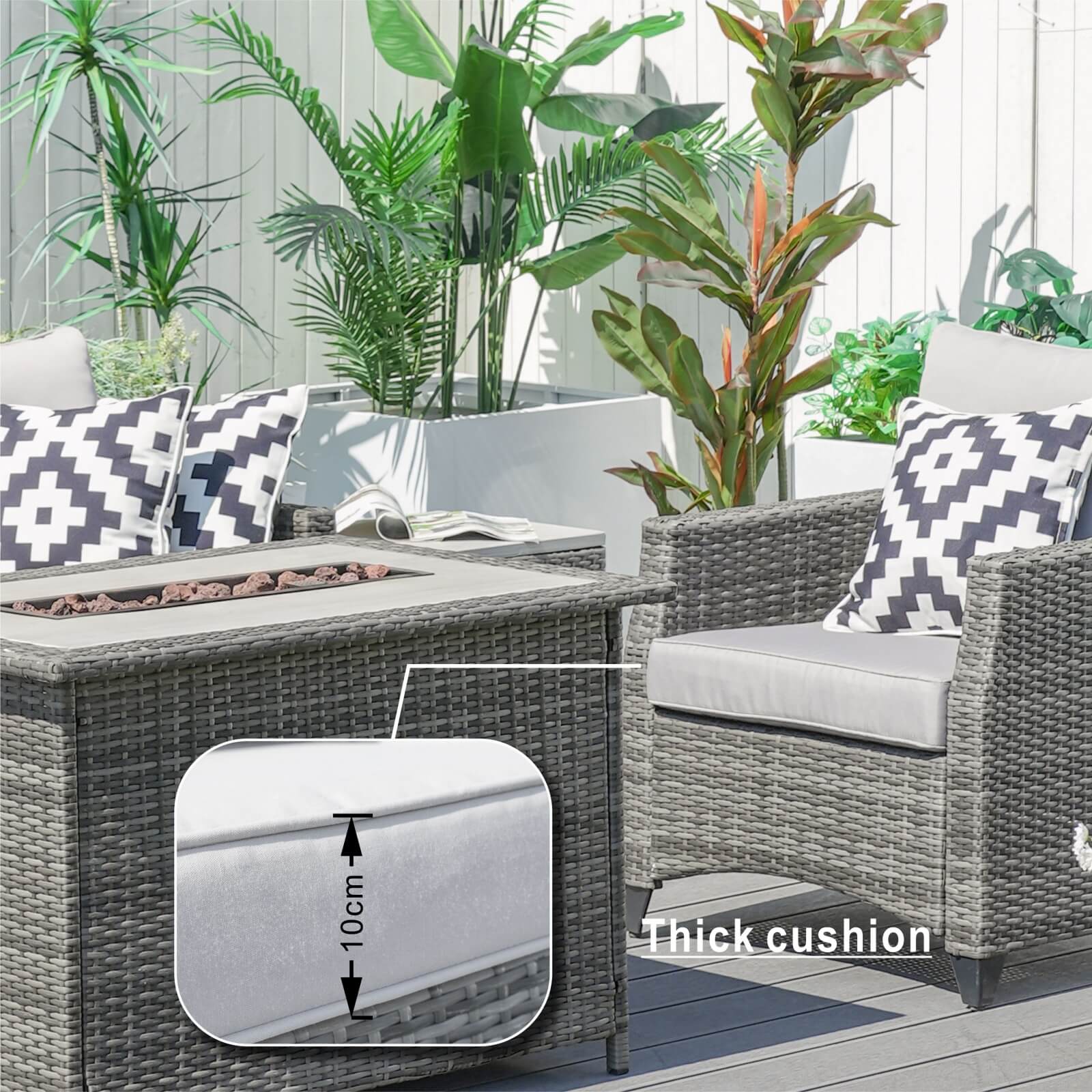 5-Piece Outdoor Fire Pit Patio Set with Gray Sofas and Fire Pit Table(PAF-1802P) - Abrihome