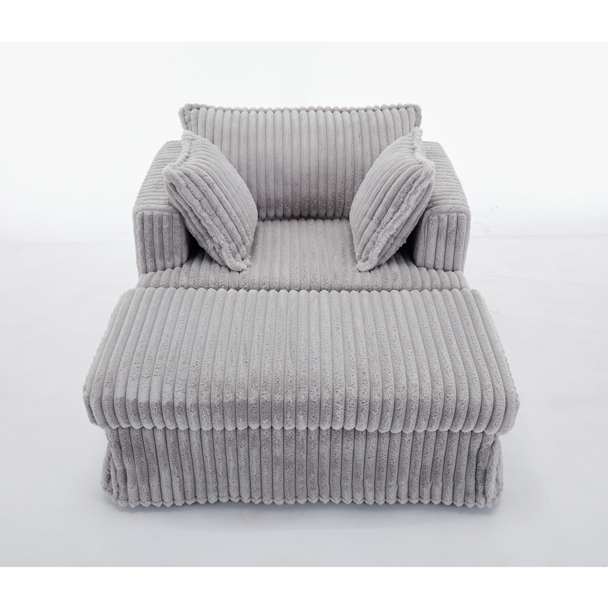 [NEW ARRIVED] 47.7'' Oversized Corduroy Chaise Longue with Ottoman,  Deep Seat  Reclining Chair Sofa, Comfy Thicked Upholstered Pad Chair ,with Foot Stool ,OVERSIZE, Movable Ottoman,Light Gray