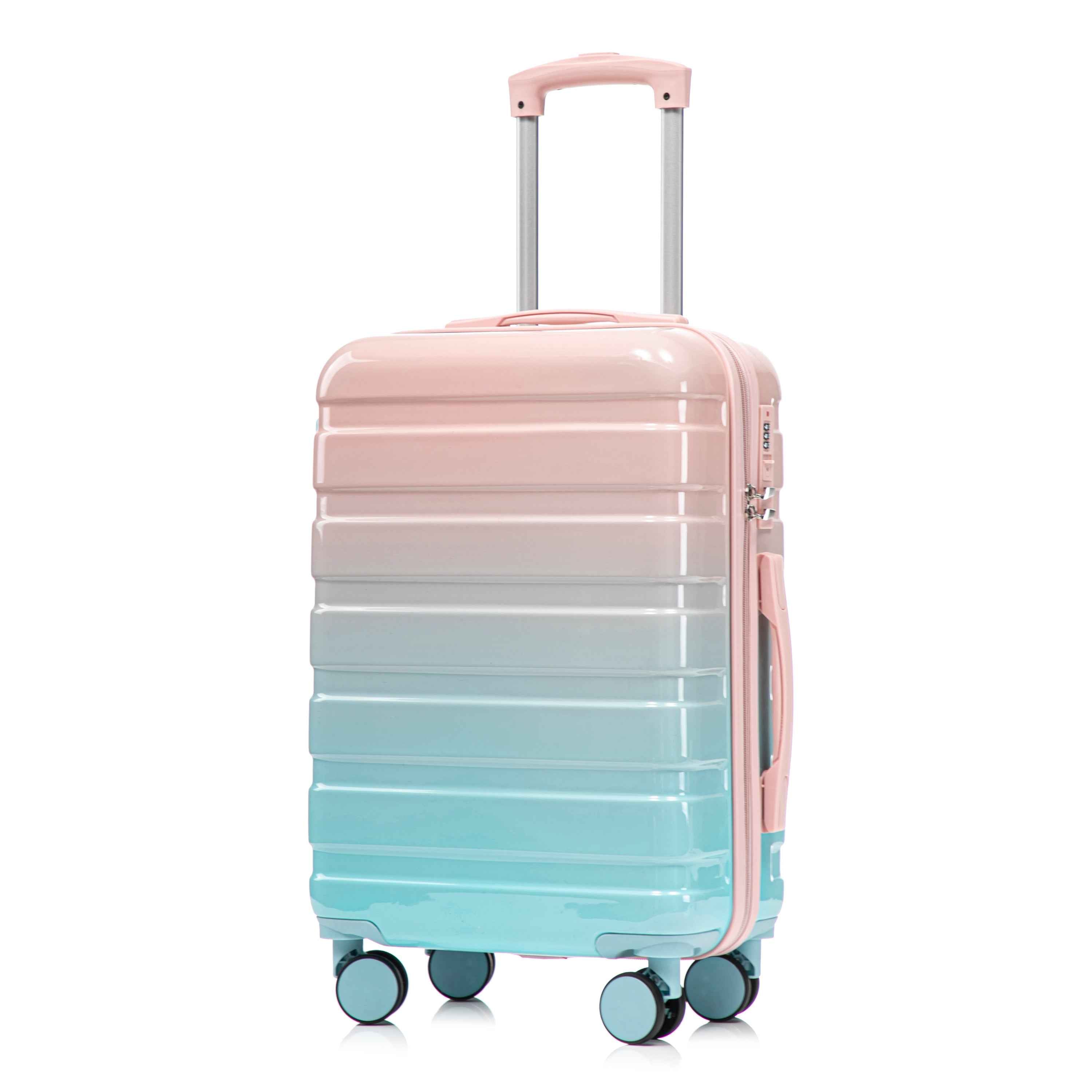 14'/20' 2 pcs/set in PC Spinner Wheel Luggage, Carry on Suitcase, With Gradient Color and Combination Lock(Blue+Pink)