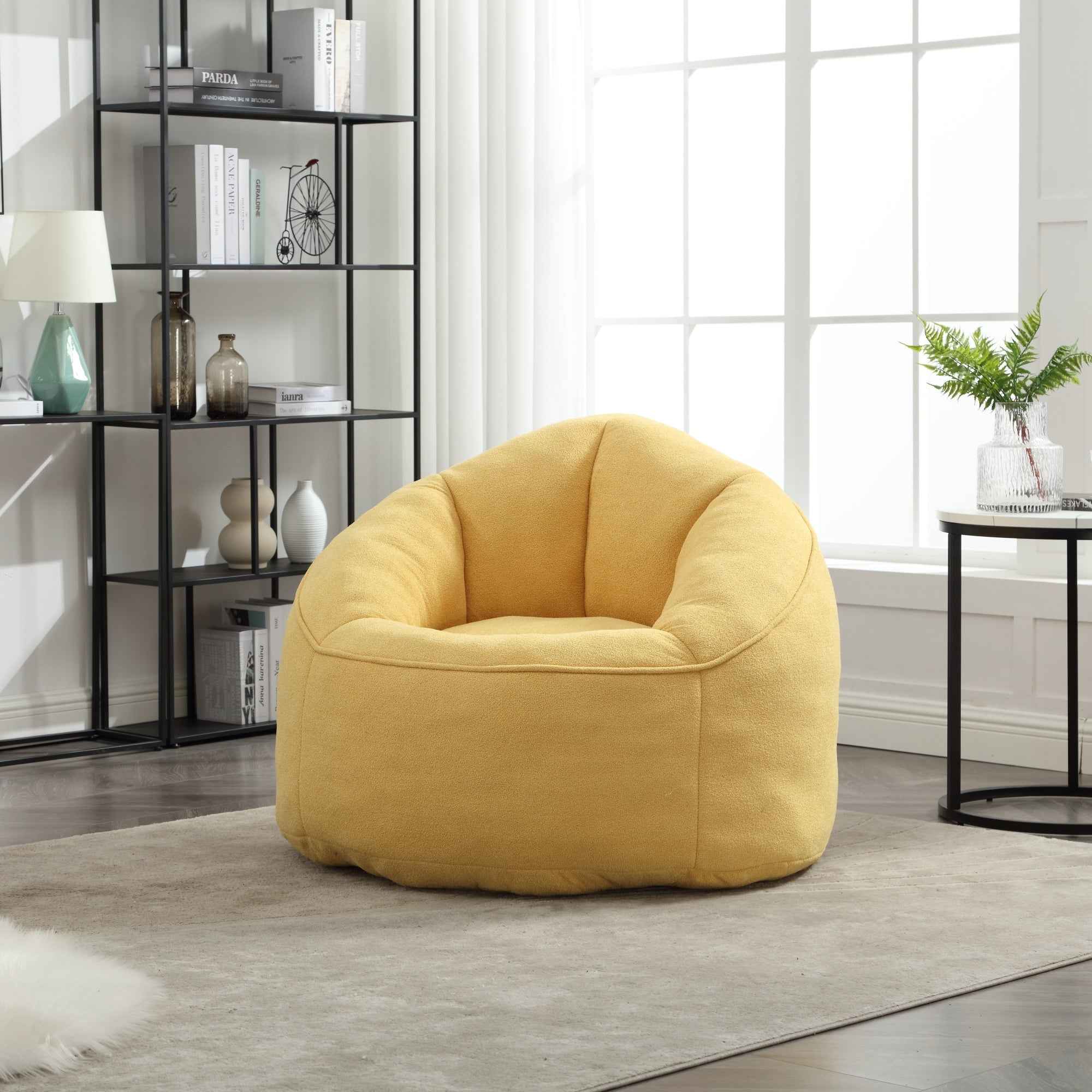 Bedding Bean Bag Sofa Chair with High-Pressure Foam and Footrest, Yellow Microfiber