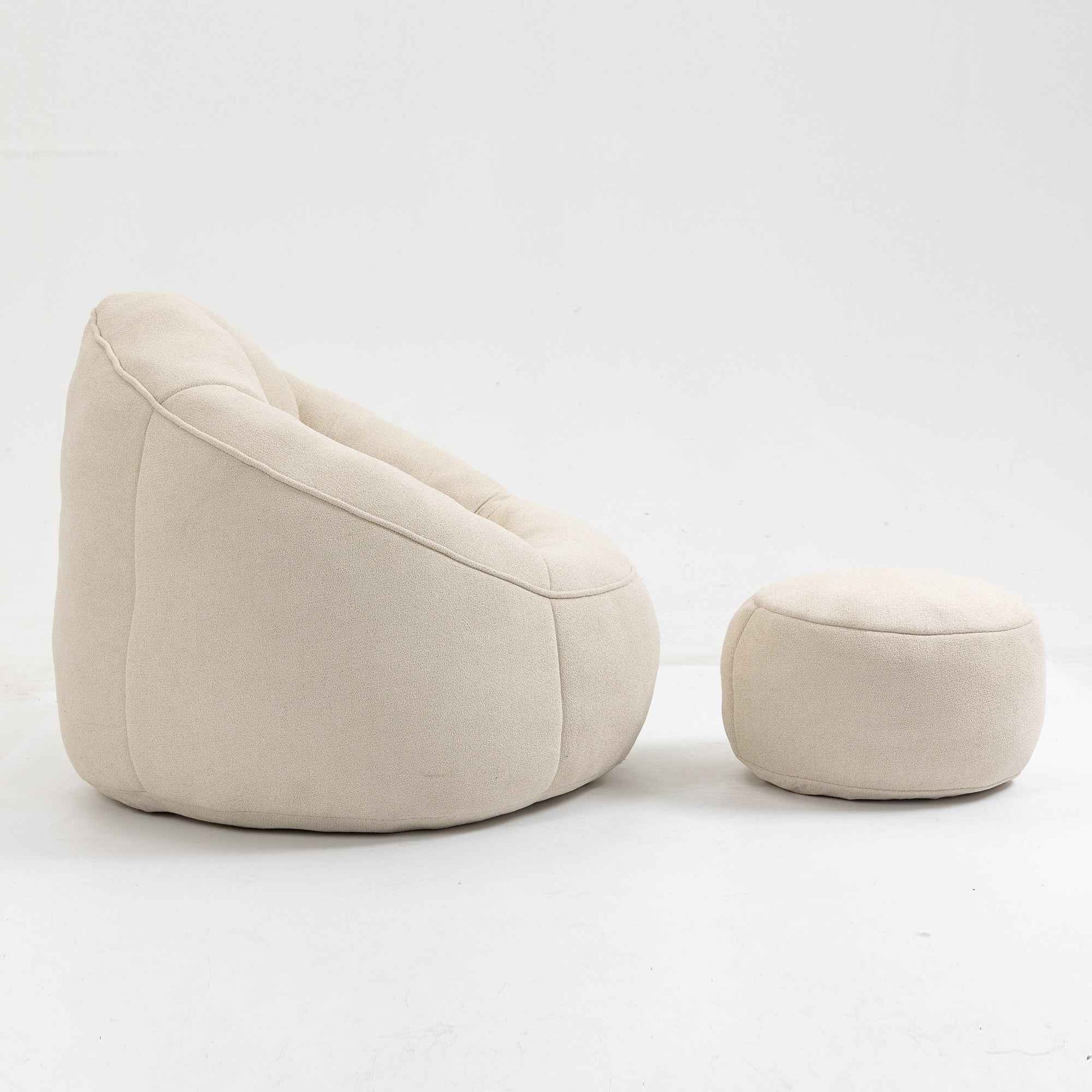 Bedding Bean Bag Sofa Chair with High-Pressure Foam and Footrest, Beige Microfiber