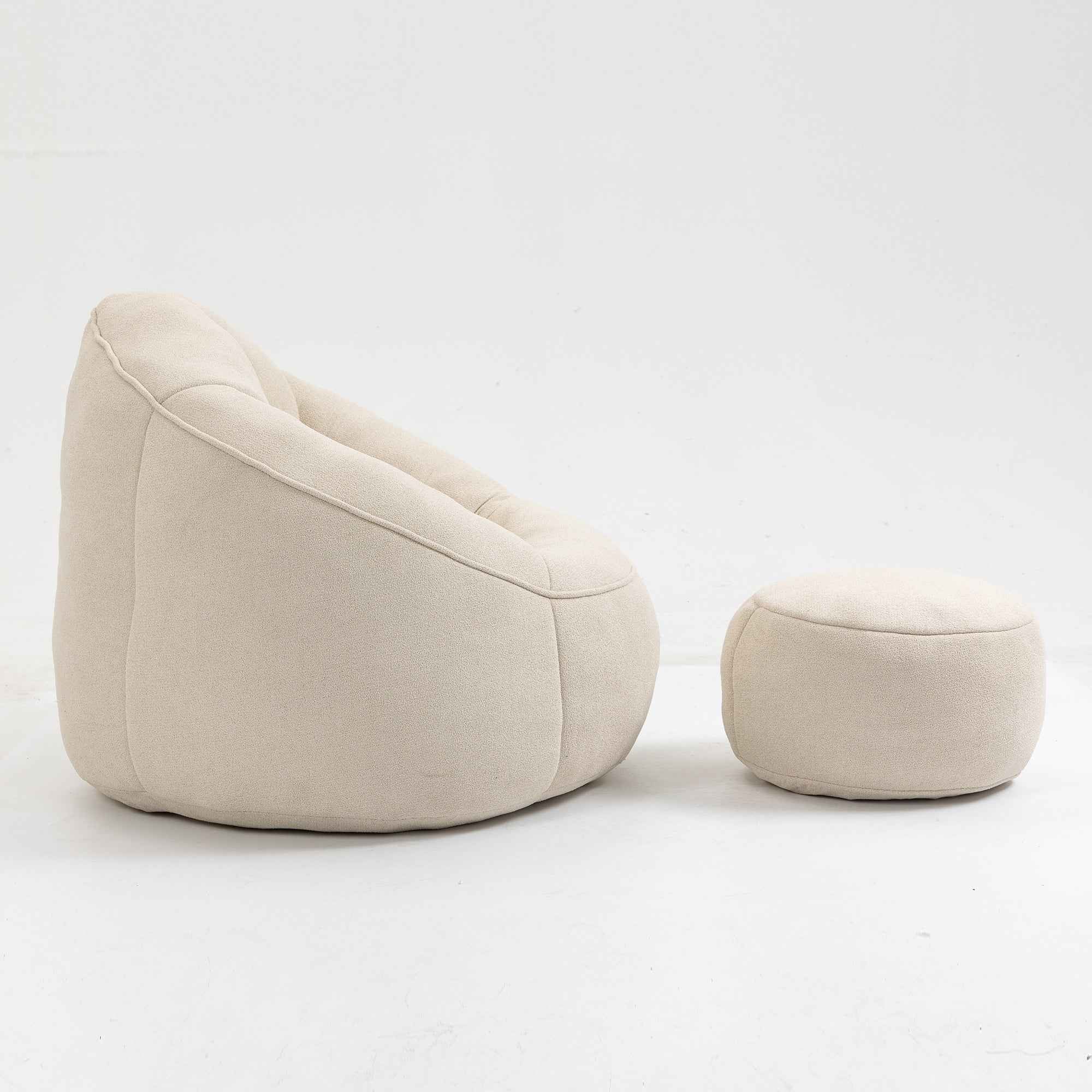 Bedding Bean Bag Sofa Chair with High-Pressure Foam and Footrest, Beige Microfiber