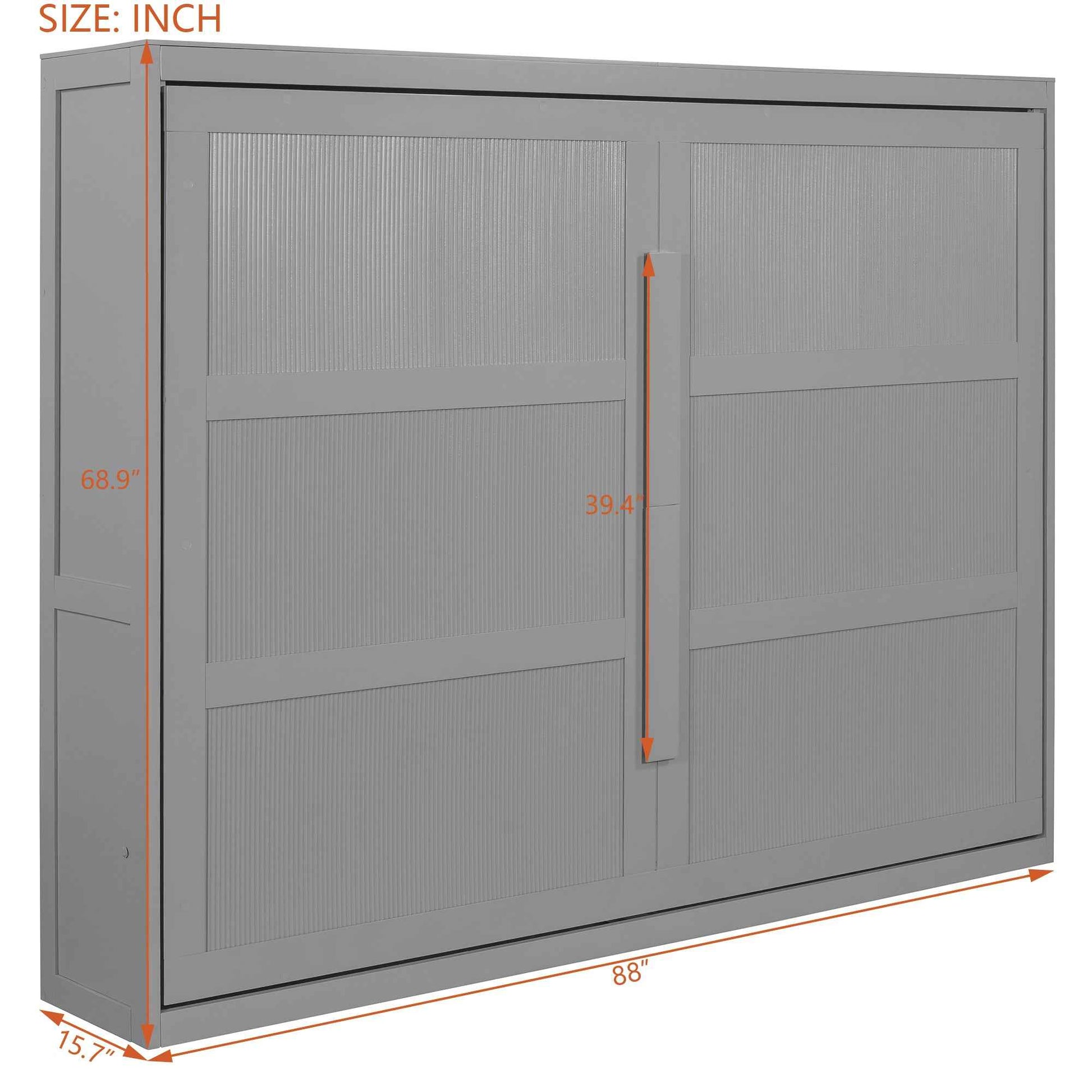 Queen Size Murphy Bed Wall Bed Modern design with LED Lights,Gray