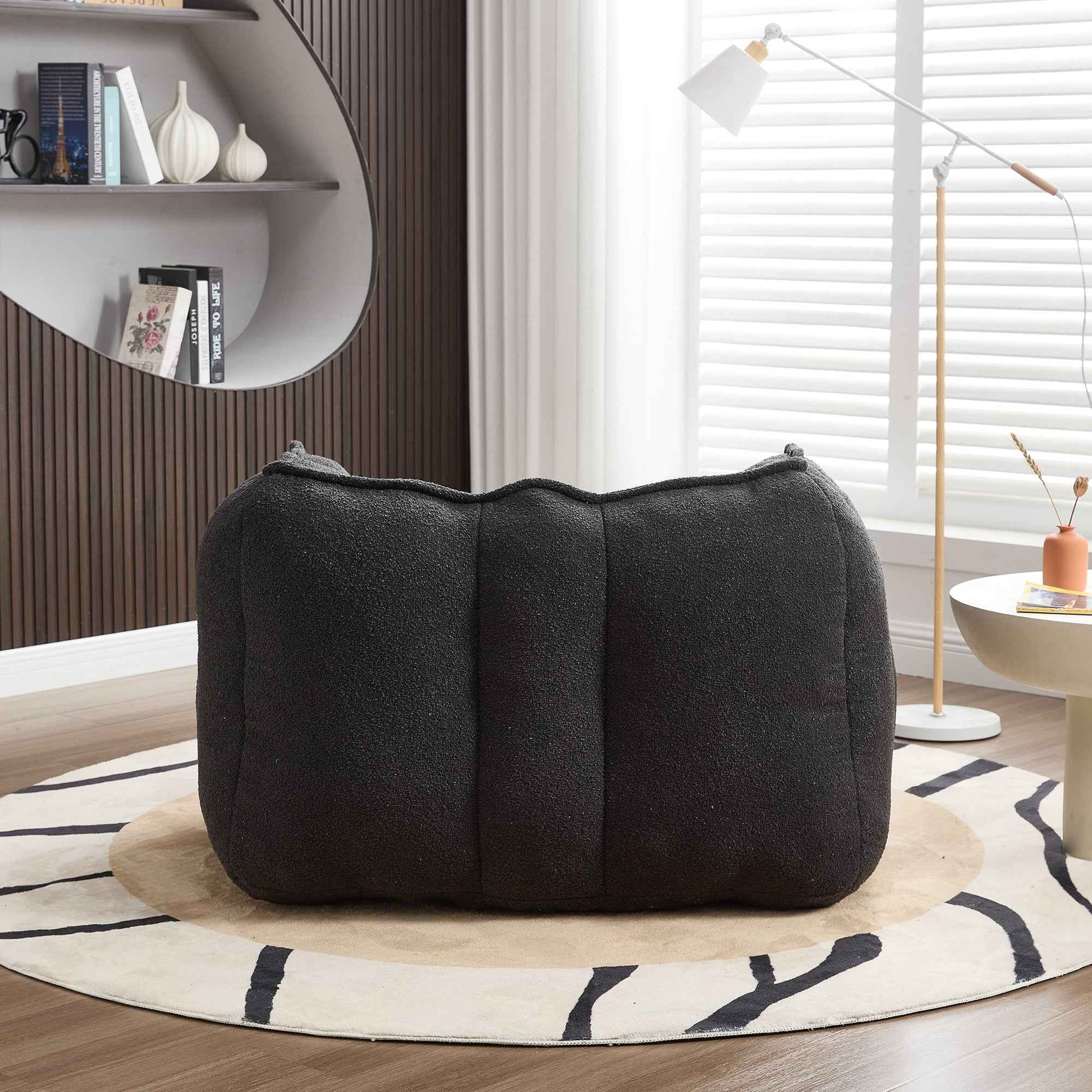 Soft Chenille Bean Bag Chair with High Resilient Foam for Living Room and Bedroom, Comfortable Square Lazy Sofa with Footstool for Adults