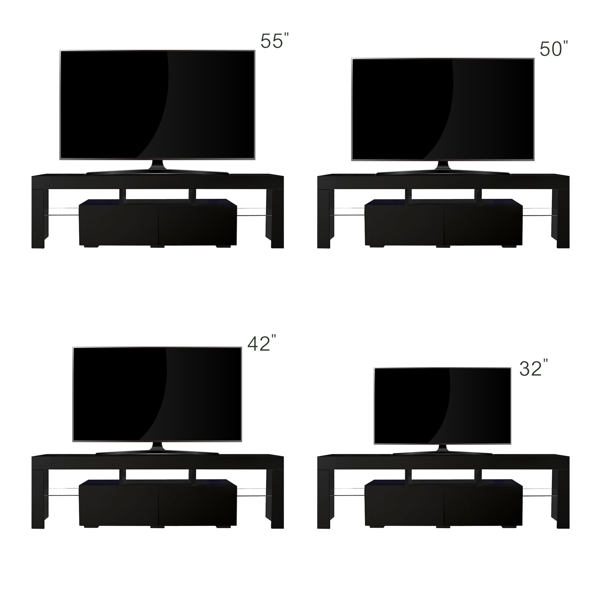 Modern Black TV Stand, 20 Colors LED TV Stand w/Remote Control Lights - Abrihome