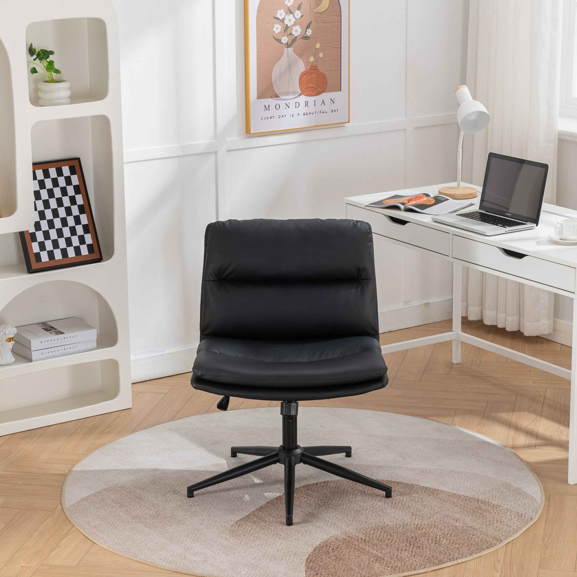 Bizerte Adjustable Swivel Criss-Cross Chair, Wide Seat/ Office Chair /Vanity Chair, Black