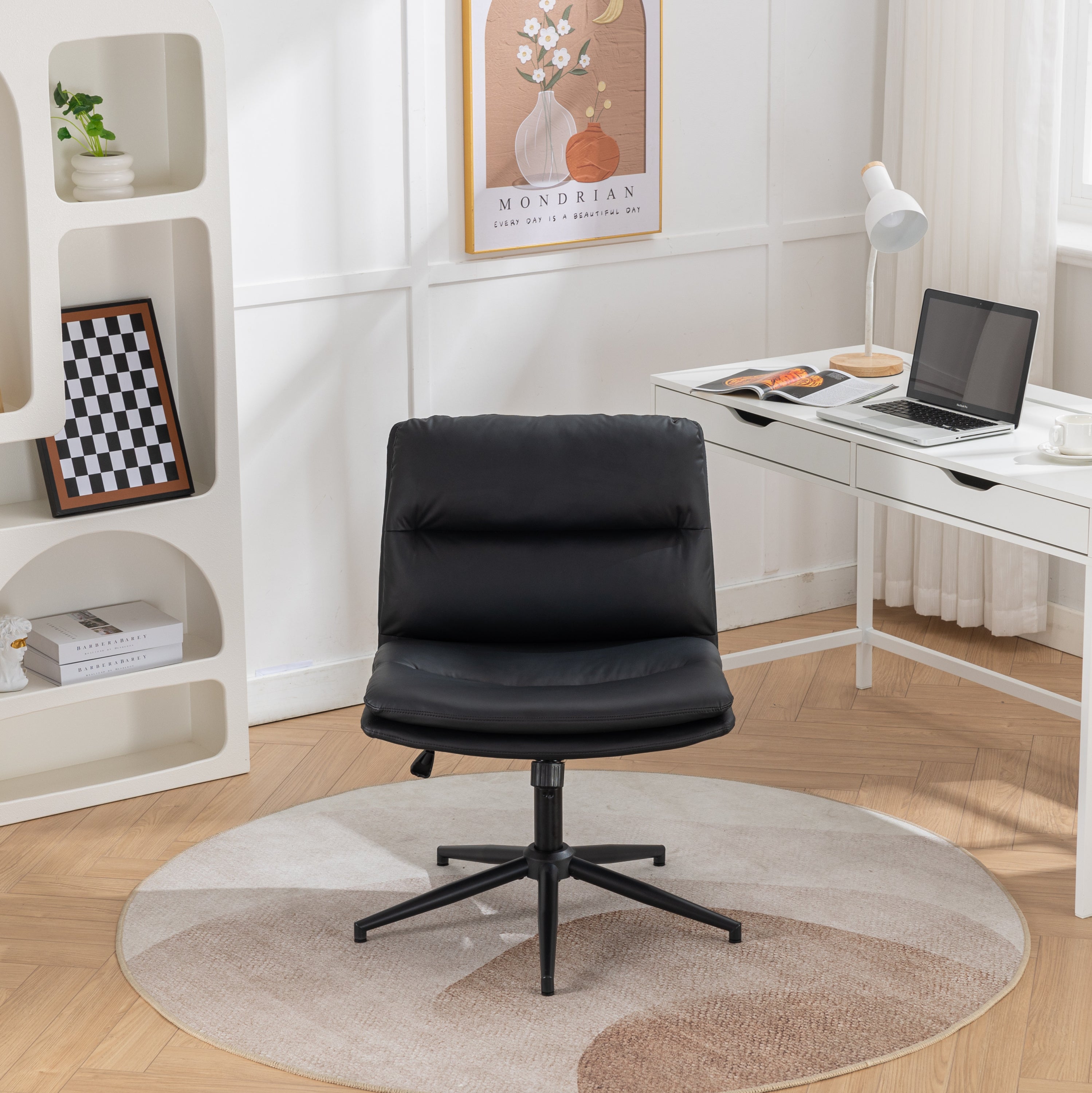 Bizerte Adjustable Swivel Criss-Cross Chair, Wide Seat/ Office Chair /Vanity Chair, Black