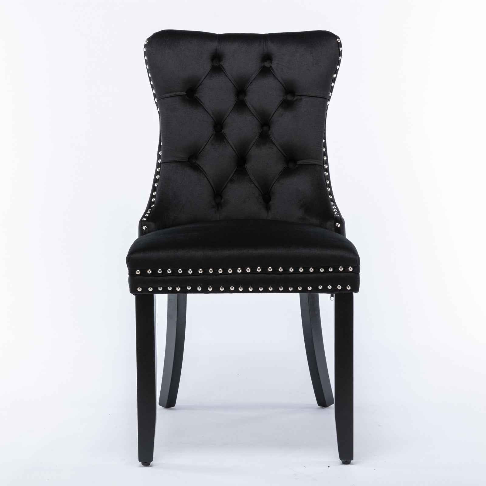 Nikki Collection Modern, High-end Tufted Solid Wood Contemporary Velvet Upholstered Dining Chair with Wood Legs Nailhead Trim 2-Pcs Set, Black, SW2001BK
