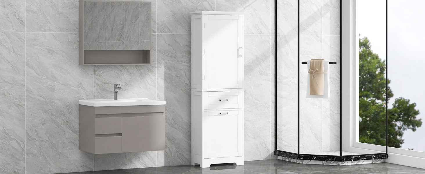 Tall Bathroom Storage Cabinet, Freestanding Storage Cabinet with Two Different Size Drawers and Adjustable Shelf, MDF Board with Painted Finish, White (Old Sku:WF312730AAK)