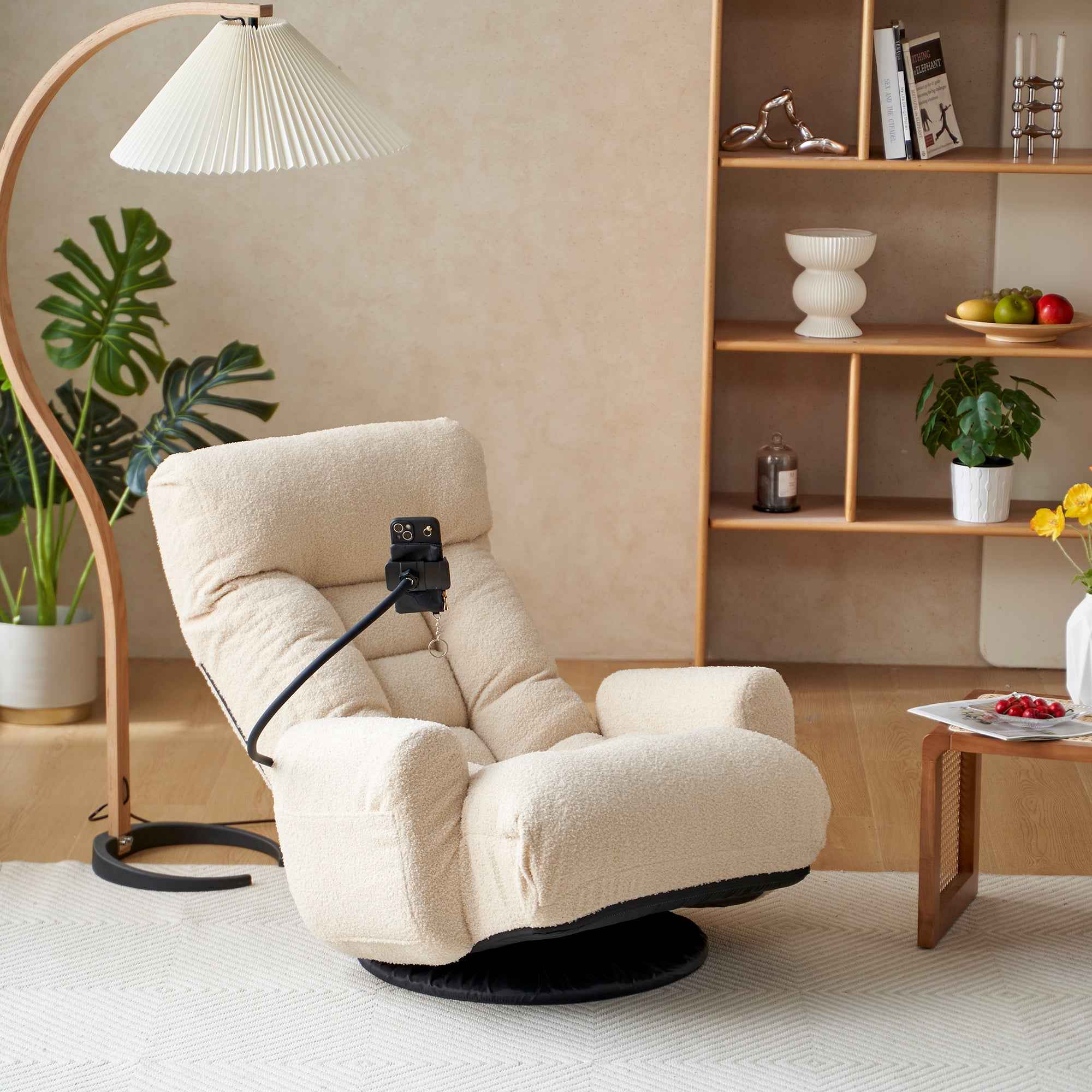 Adjustable Beige Swivel Lounge Chair with 360-Degree Rotating Seat and Headrest Support, Leisure Chair Deck Chair - Game Chair for Living Room