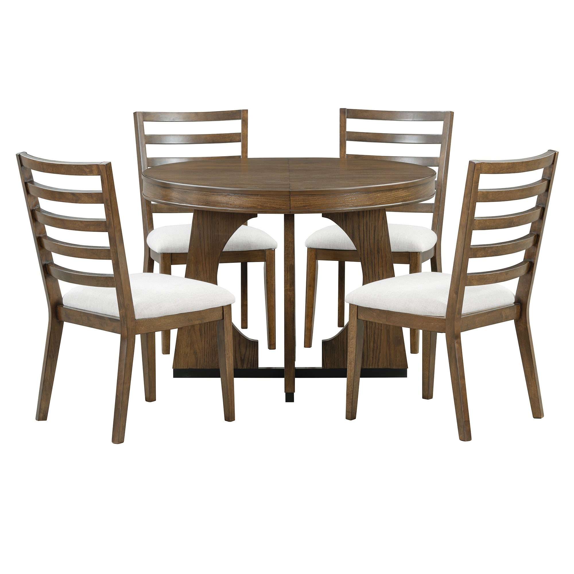 TREXM 5-Piece Retro Rustic Functional Dining Set Unique Geometric Design, 1 Extendable Table with a 16-inch Leaf and 4 Upholstered Chairs Ideal for Dining Room and Kitchen (Walnut)