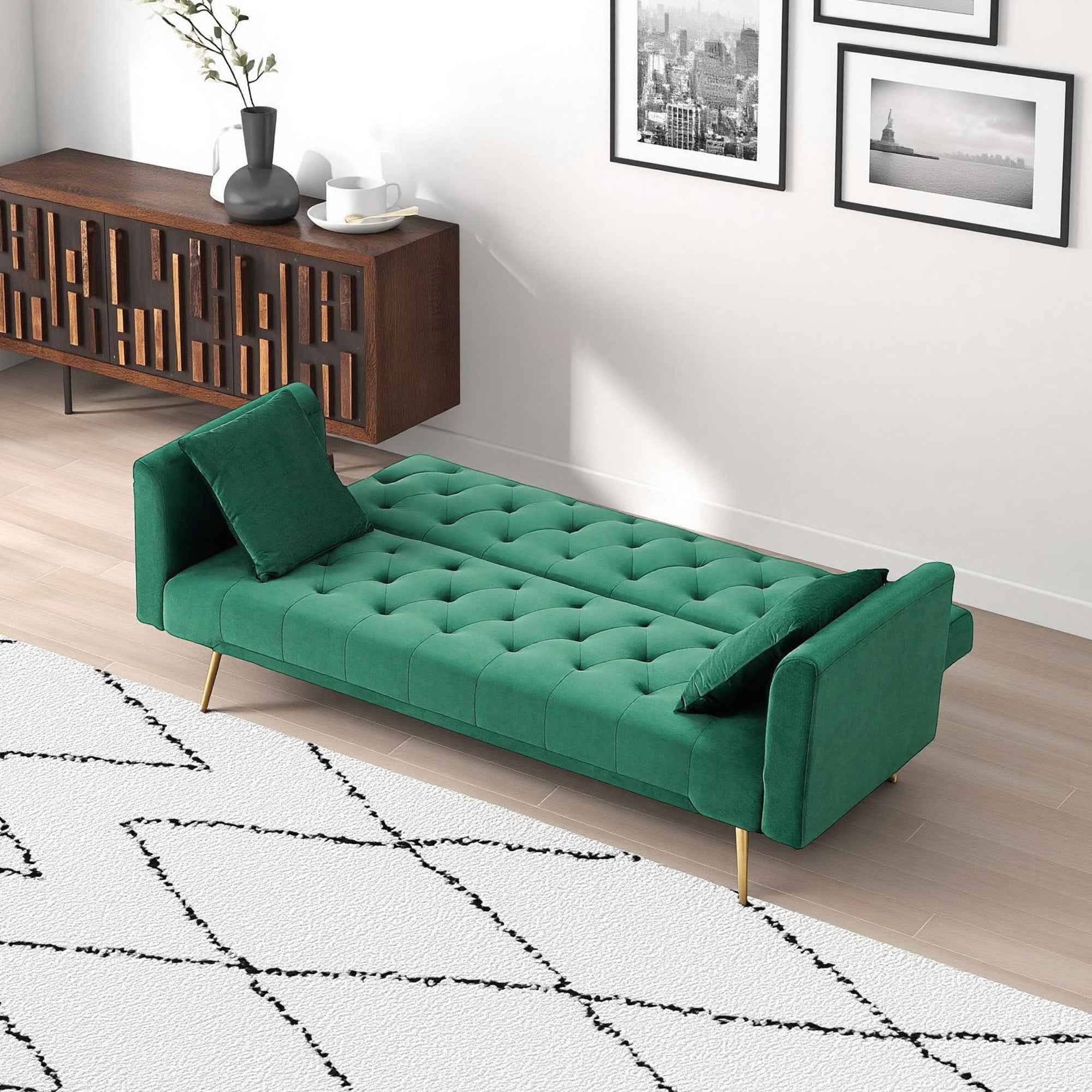 71 inch convertible love seat sofa, American retro  green velvet, suitable for small living room, bedroom, office