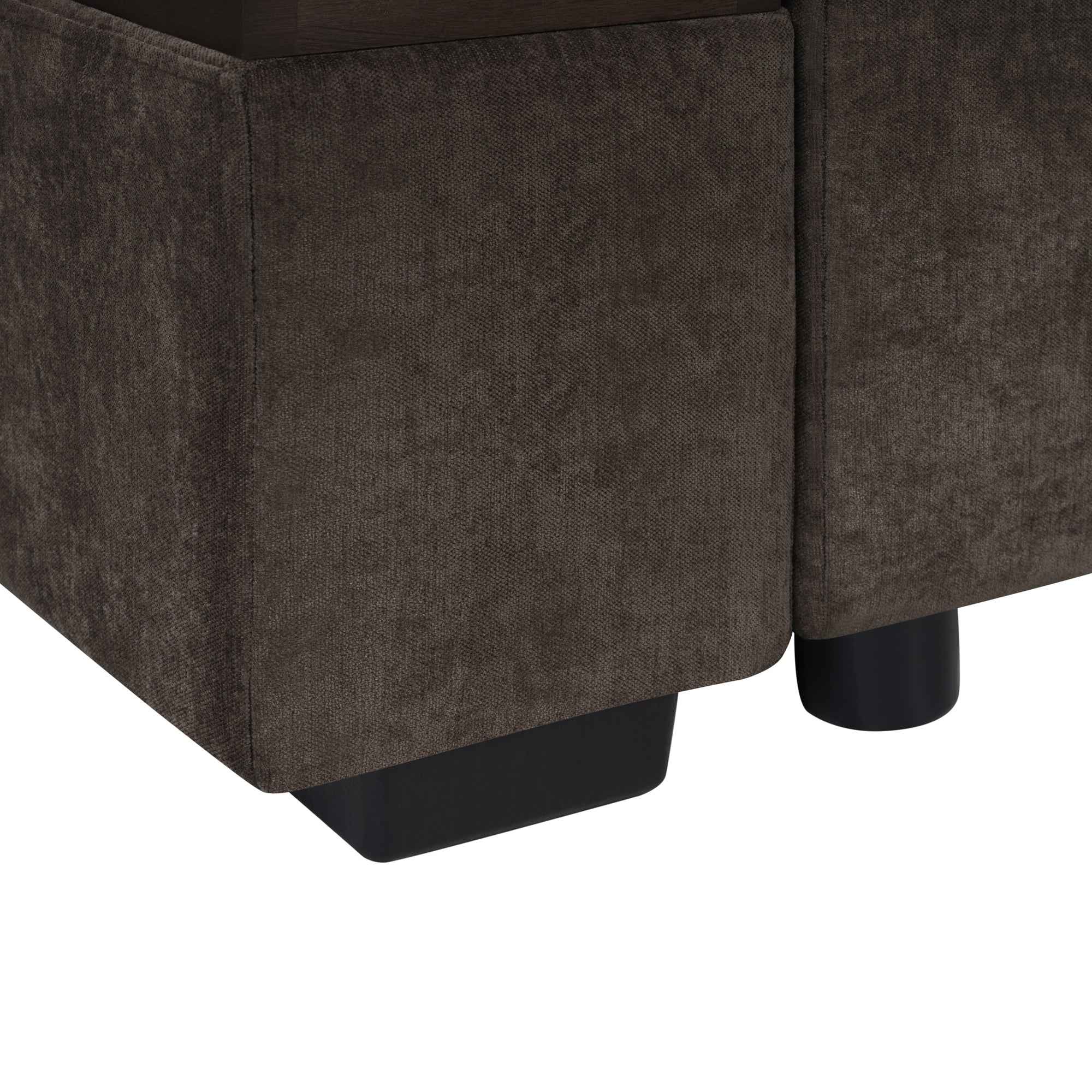Elegant L-Shaped Sectional Sofa with Chenille Upholstery and Wooden Storage Compartment, Brown