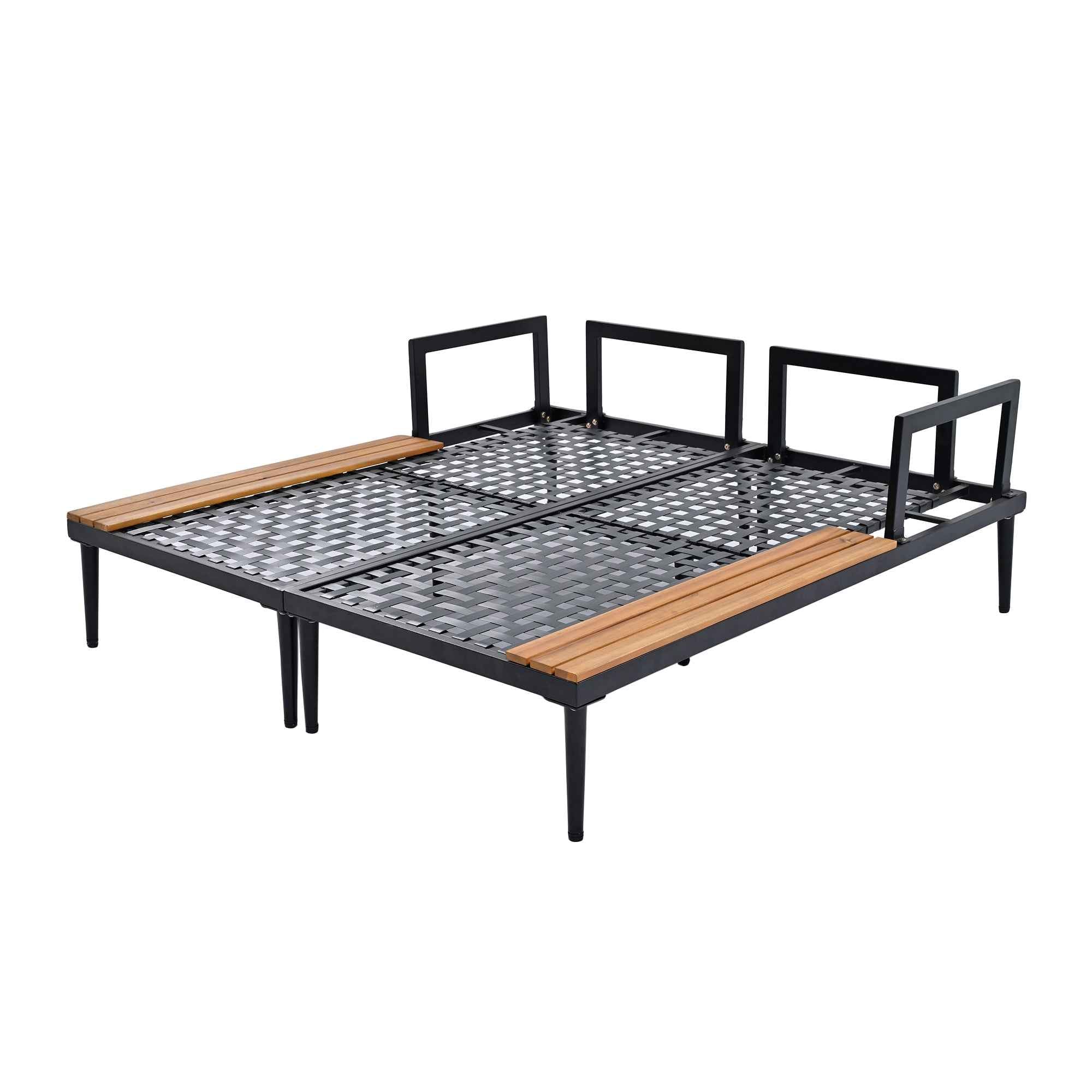 TOPMAX Modern Outdoor Daybed Patio Metal Daybed with Wood Topped Side Spaces for Drinks, 2 in 1 Padded Chaise Lounges for Poolside, Balcony, Deck, Gray
