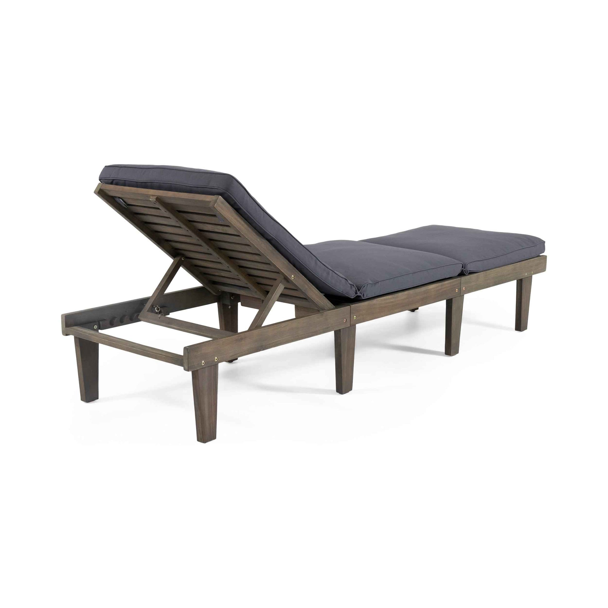 ARIANA KD Wooden Chaise Lounge with Cushion, Stylish Outdoor Relaxation, Grey Acacia Wood, 78.75 Inches