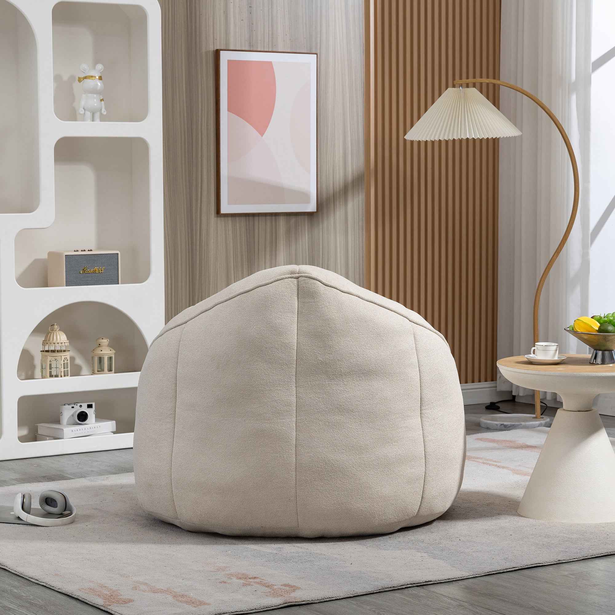 Bedding Bean Bag Sofa Chair with High-Pressure Foam and Footrest, Beige Microfiber
