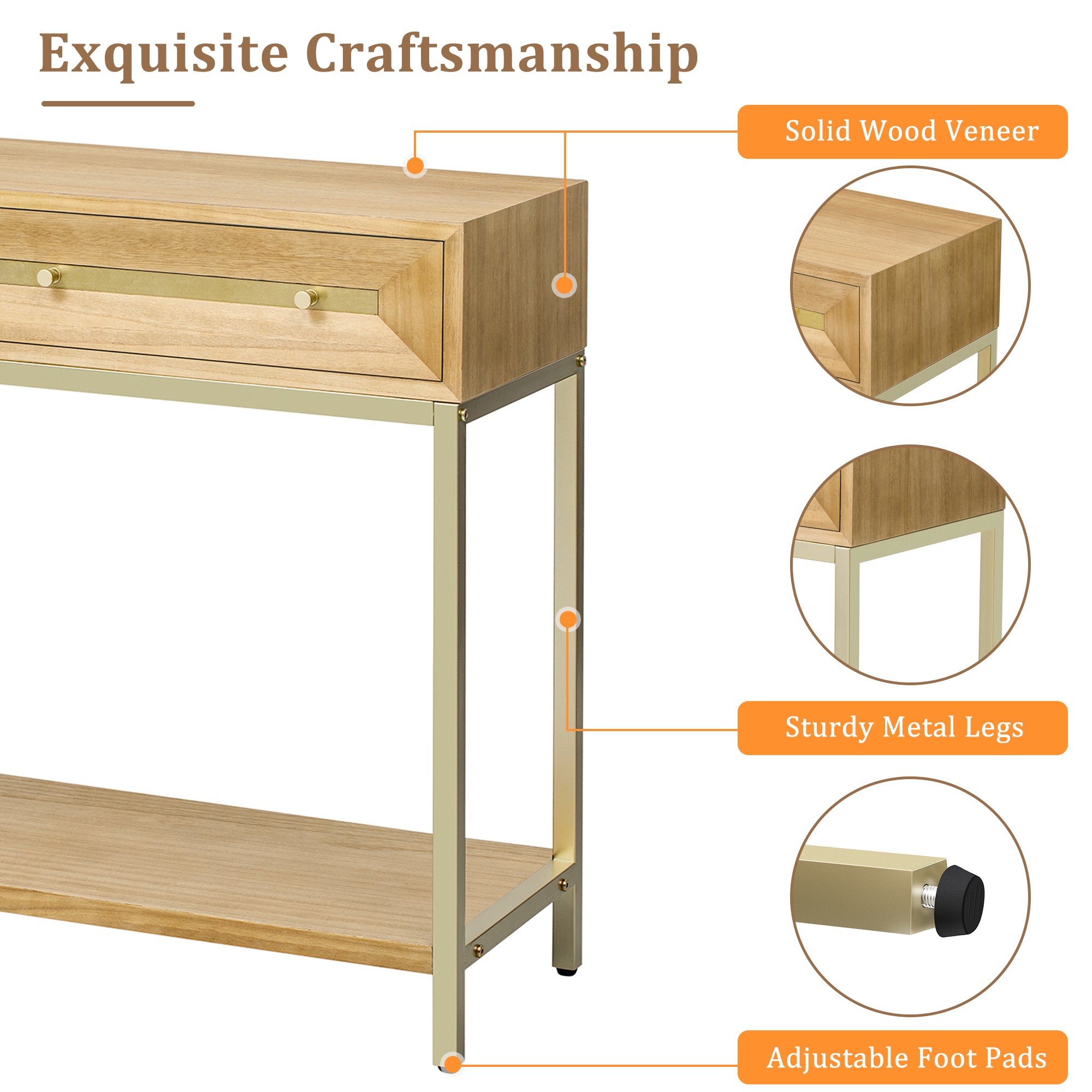TREXM Entryway Table, Console Table with Two Drawers, Retro Hallway Table with Striking Geometric Design for Entryway and Living Room (Natural) - Abrihome