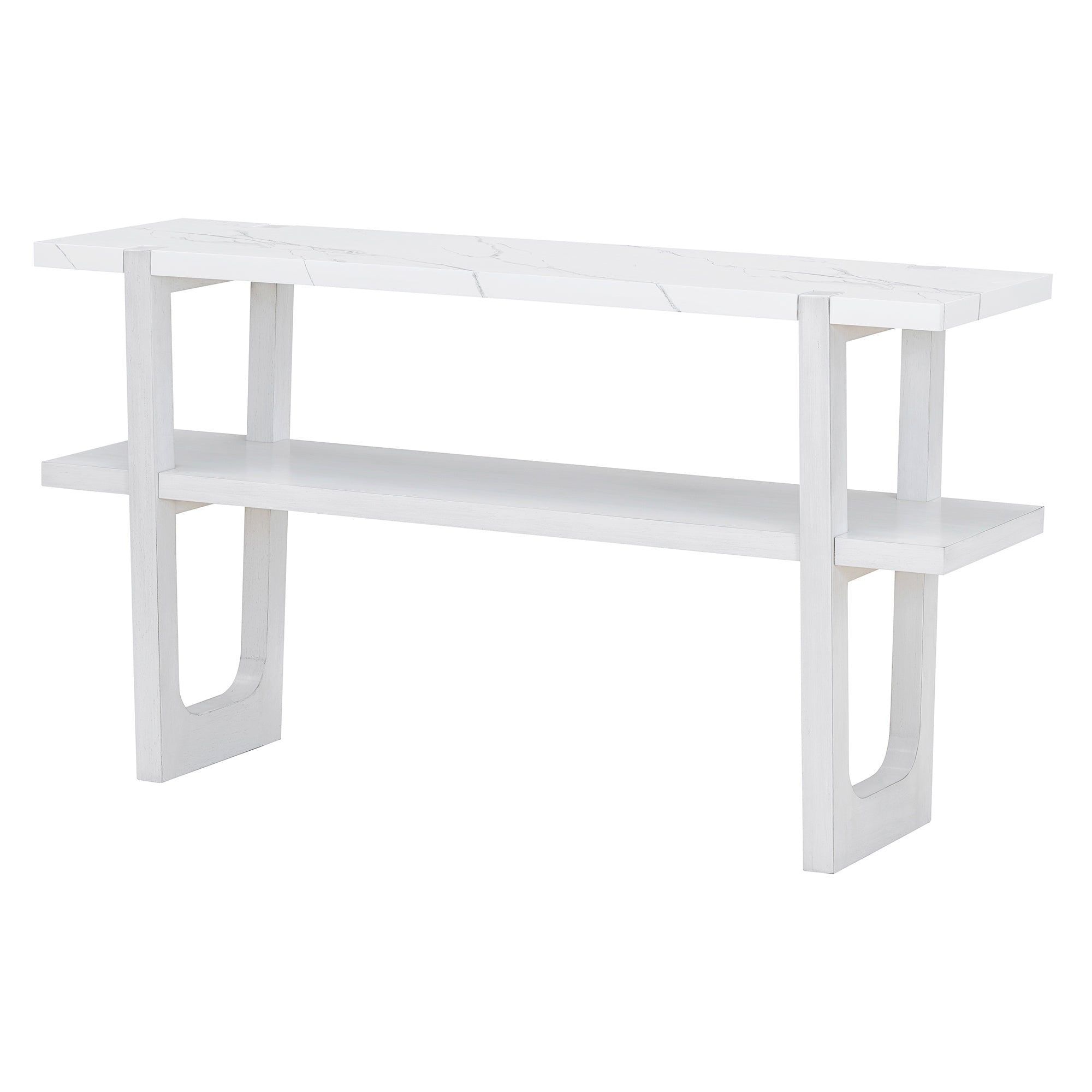 TREXM Retro Elegant Console Table with Marble-Effect Top and Versatile Storage Solutions for Entryway and Living Room (Antique White)