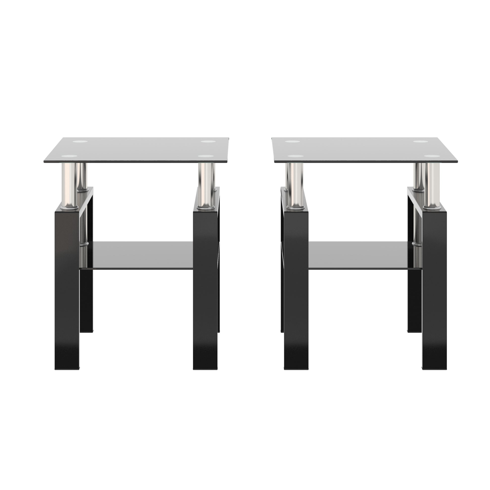 Set of 2, Modern Tempered Glass Tea Table Coffee Table End Table, Square Table for Living Room, Black - Abrihome