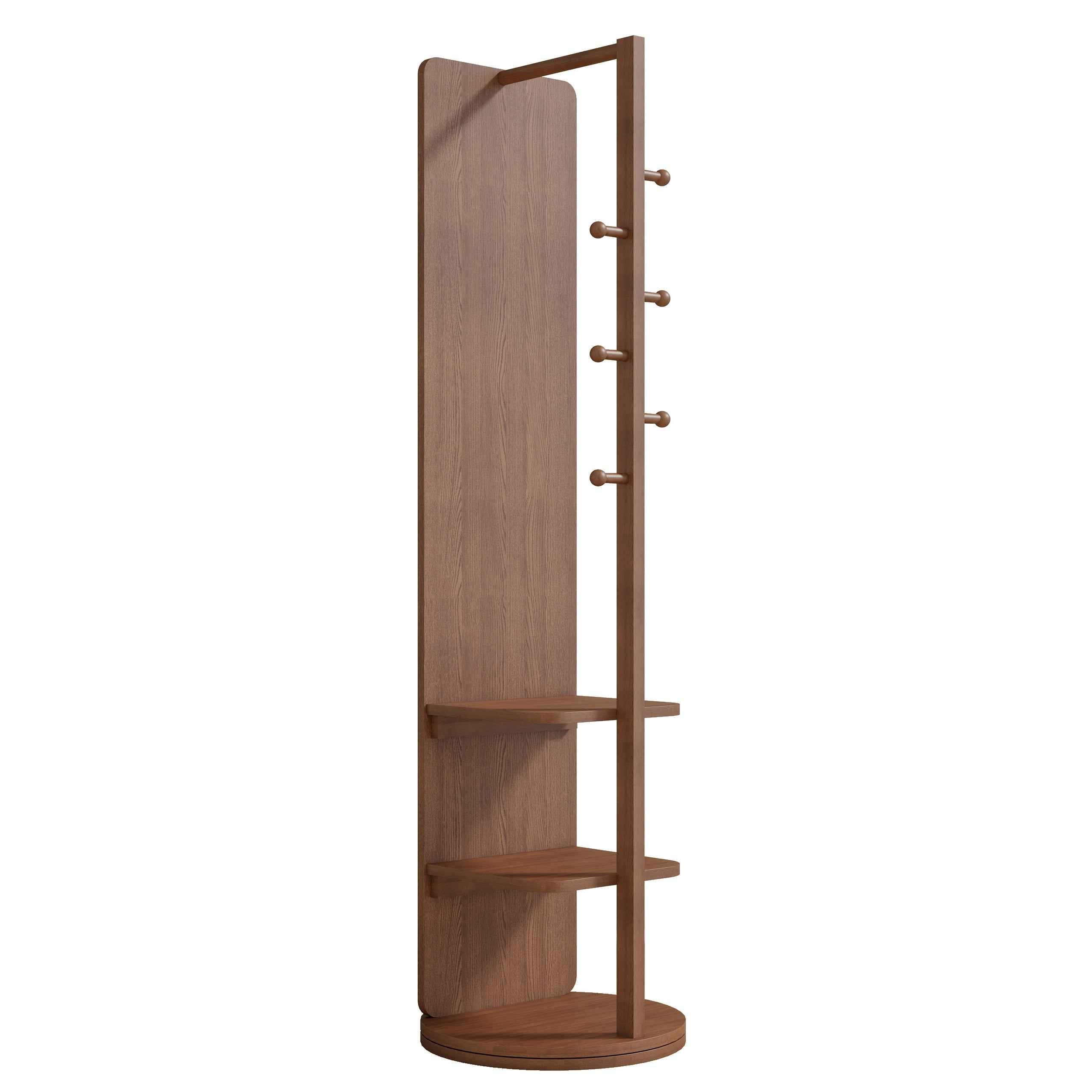 360° Rotating 69'x16' Multifunctional Full Length Mirror with Hook Storage Rack Coat Rack with Mirror Solid Wood Floor Mirror Bedroom Living Room Cloakroom Space Saving (walnut)