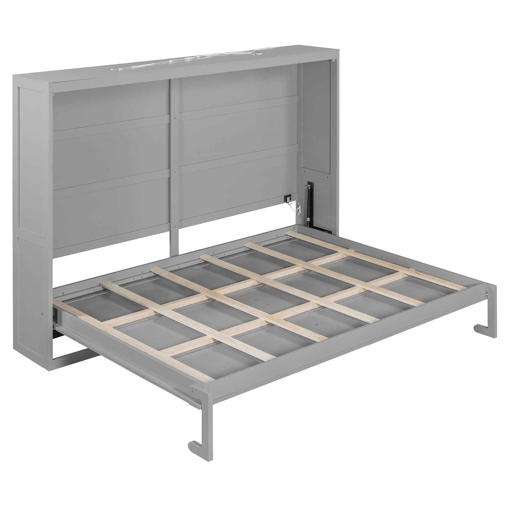 Queen Size Murphy Bed Wall Bed Modern design with LED Lights,Gray