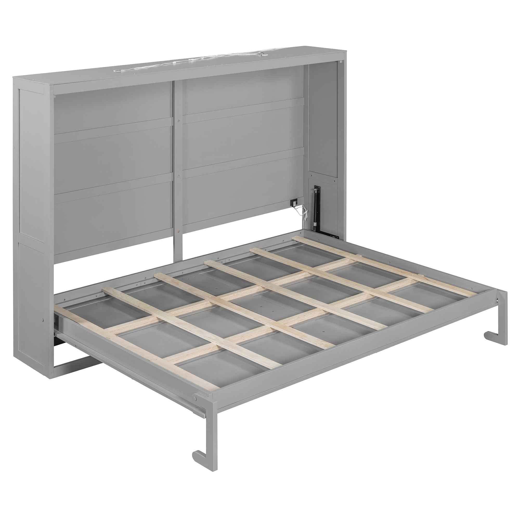Queen Size Murphy Bed Wall Bed Modern design with LED Lights,Gray