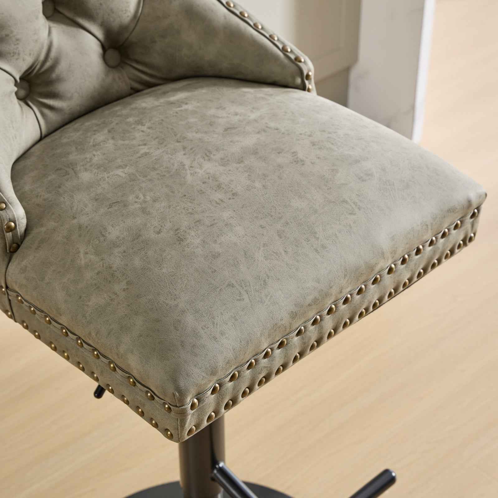 A&A Furniture,Aged and Retro PU Swivel Barstools Adjusatble Seat Height from 26-33 Inch, Modern Bar Stools with Backs Comfortable Tufted for Home Pub and Kitchen Island (Olive Green,Set of 2)