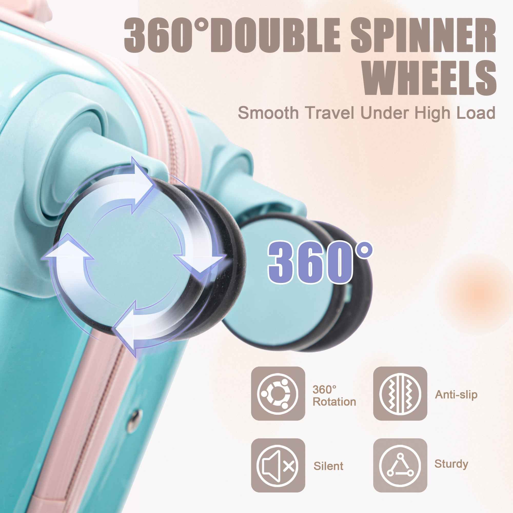 14'/20' 2 pcs/set in PC Spinner Wheel Luggage, Carry on Suitcase, With Gradient Color and Combination Lock(Blue+Pink)