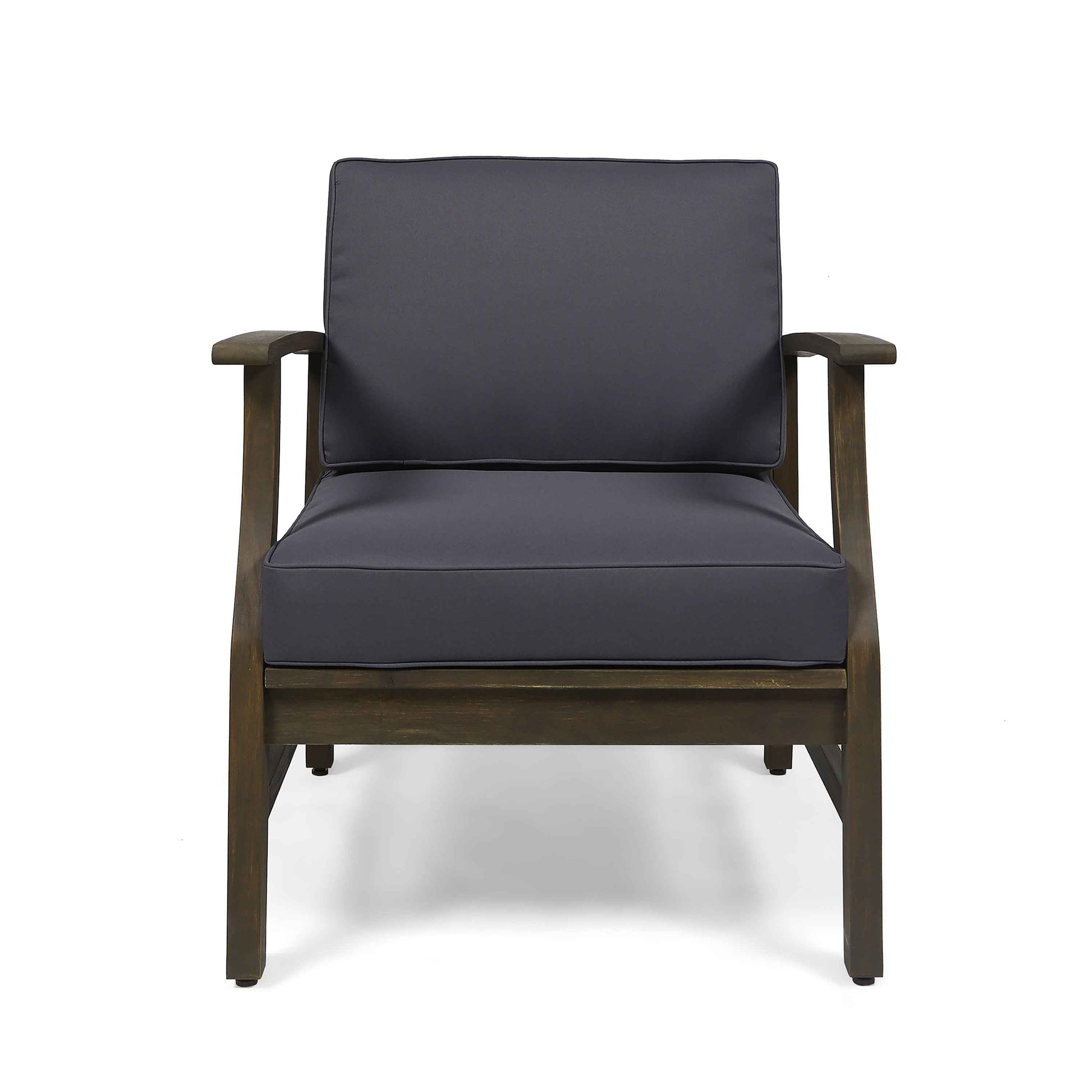 Enchanting Outdoor Club Chair with Slat Panel Design and Water Resistant Cushion, Dark Grey