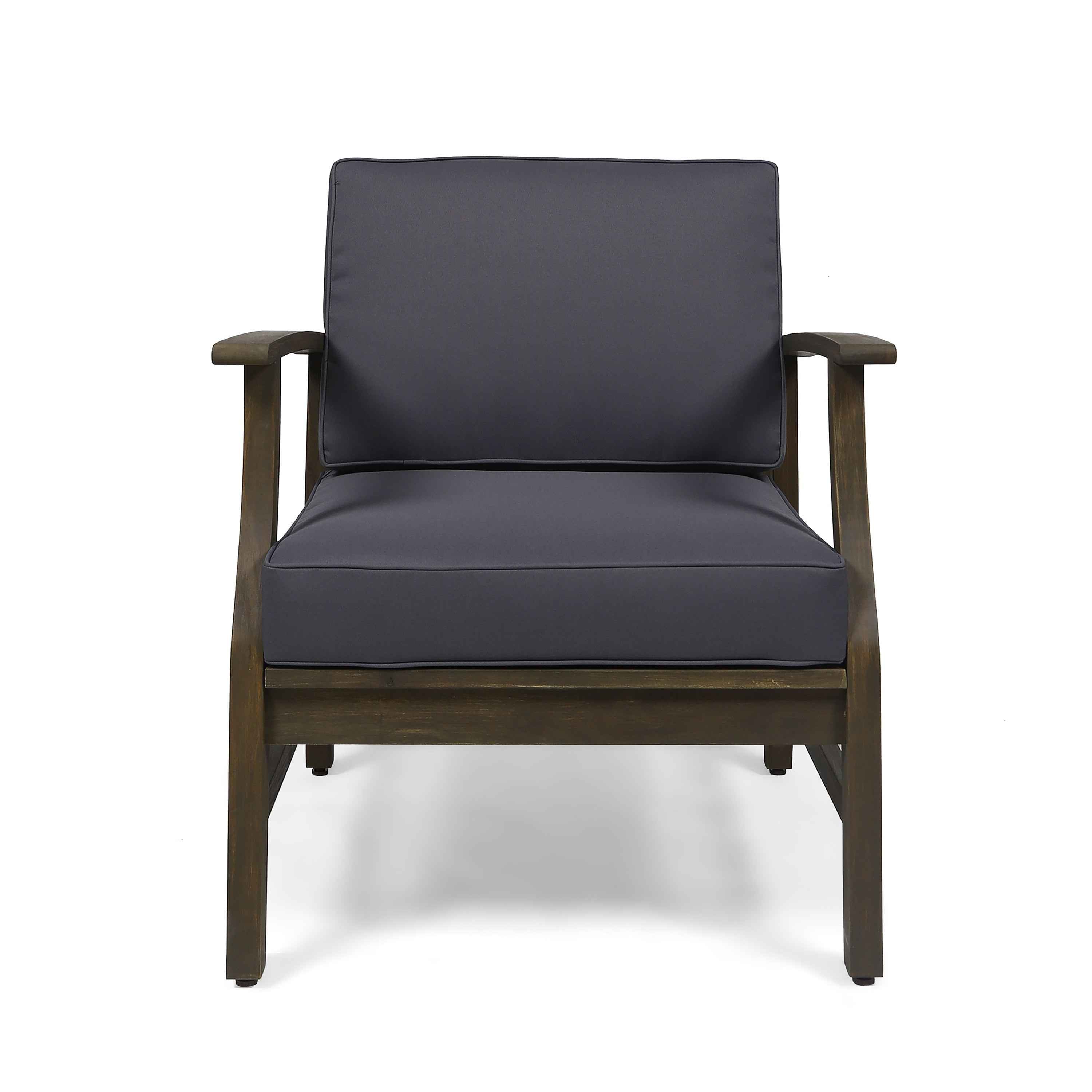 Enchanting Outdoor Club Chair with Slat Panel Design and Water Resistant Cushion, Dark Grey