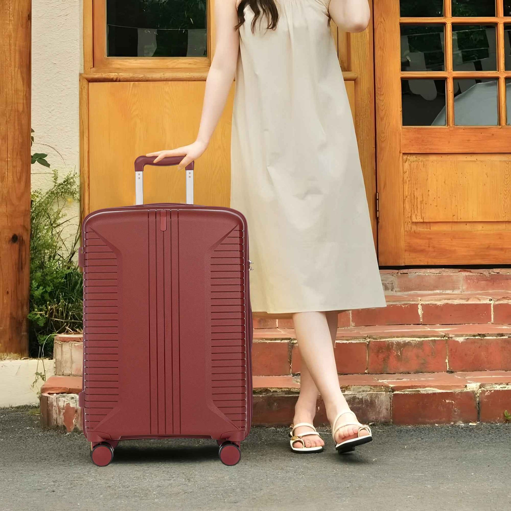 20'/24'/28' 3 pcs/set in PP Spinner Wheel Luggage, Carry on Suitcase, Matching Color, Combination Lock (Red)
