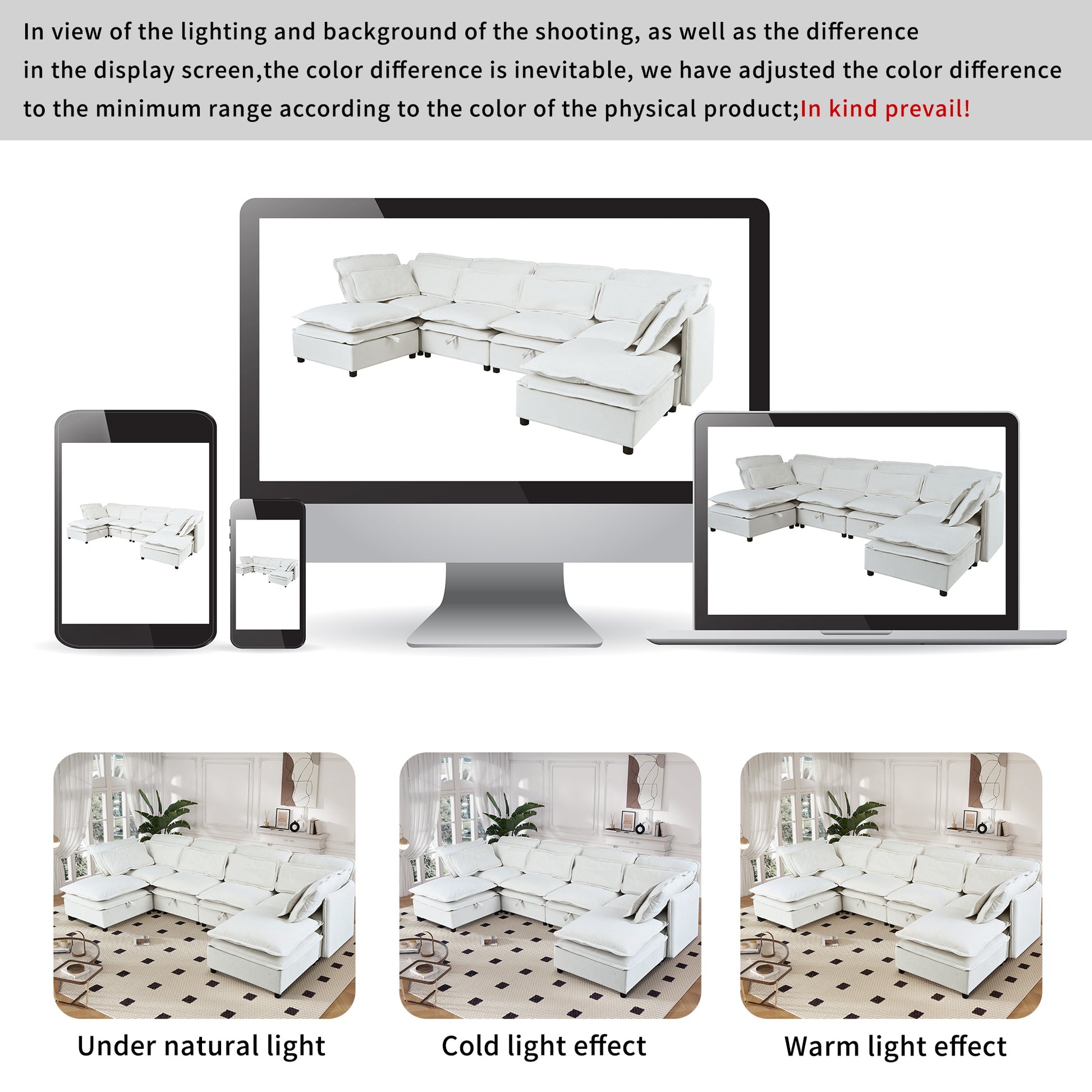 U_Style Double-Layer Cushion Modern Large U-Shaped Modular Sofa, Freely Combinable 6-Seater with Storage Function, Convertible to Sofa Bed, Perfect for Living Rooms, Offices, and Apartments - Abrihome