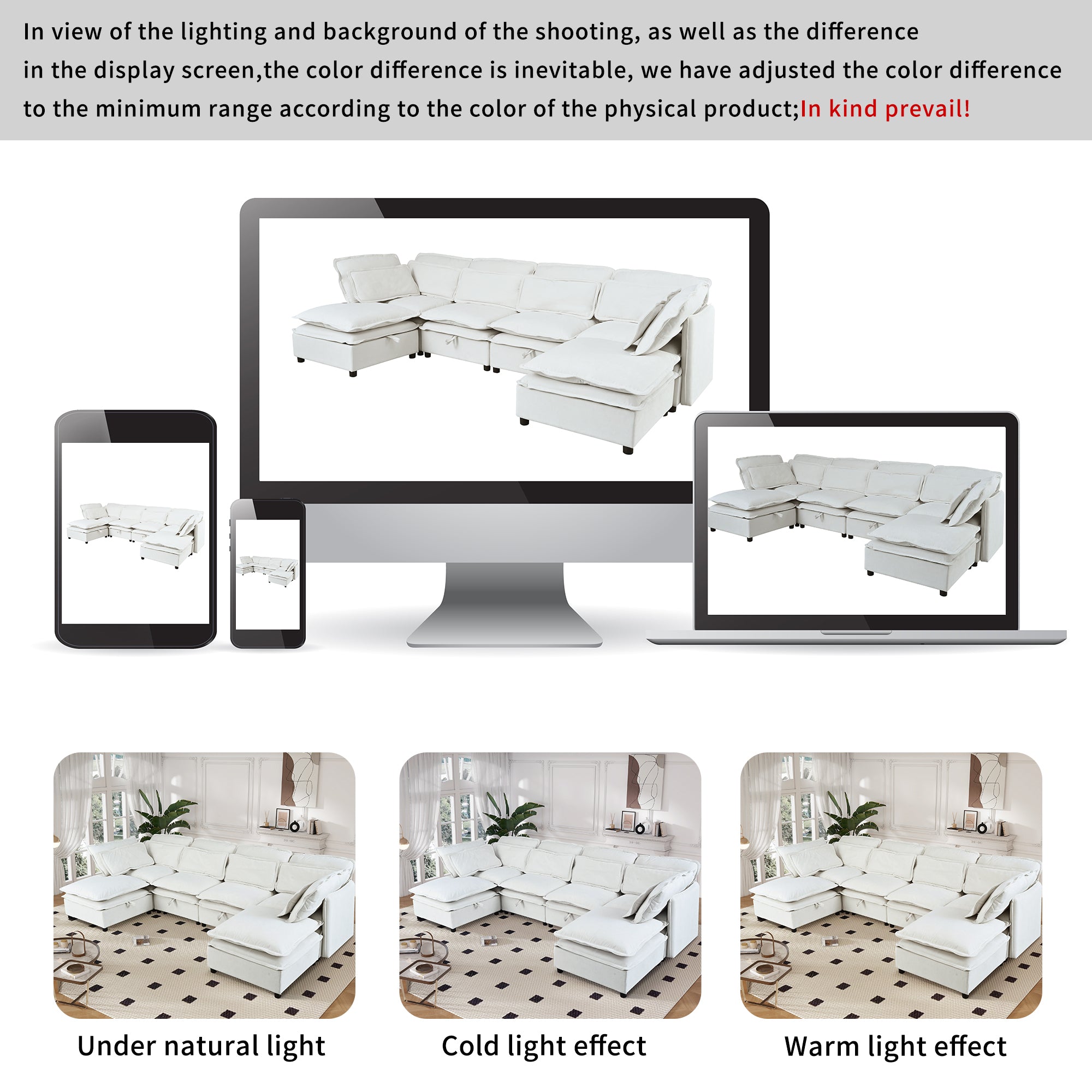 U_Style Double-Layer Cushion Modern Large U-Shaped Modular Sofa, Freely Combinable 6-Seater with Storage Function, Convertible to Sofa Bed, Perfect for Living Rooms, Offices, and Apartments - Abrihome