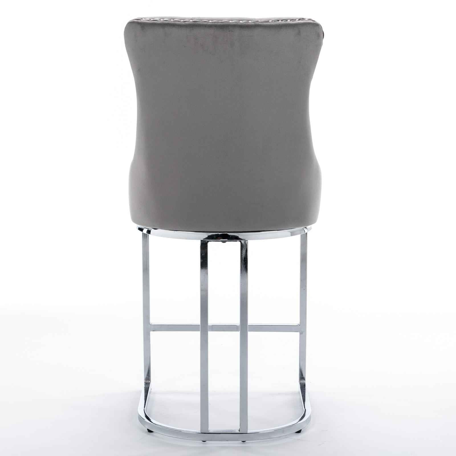 26' Counter Height Bar Stools Set of 2, Modern Velvet Barstools with Button Back&Rivet Trim Upholstered Kitchen Island Chairs with Sturdy Chromed Metal Base Legs Farmhouse Bar Stools, (Gray,2 Pack)