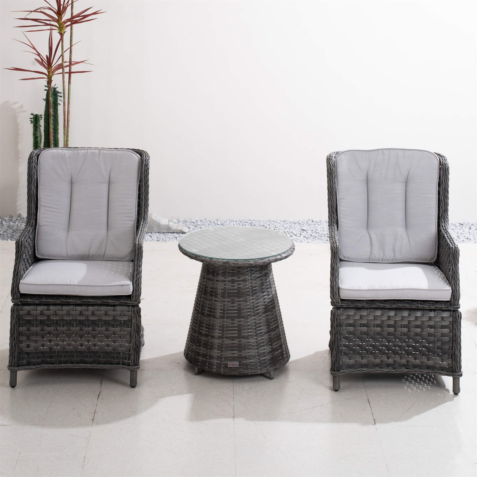 2-Piece Outdoor Bistro Set with Round Coffee Table （PAD-1708+010-GR） - Abrihome