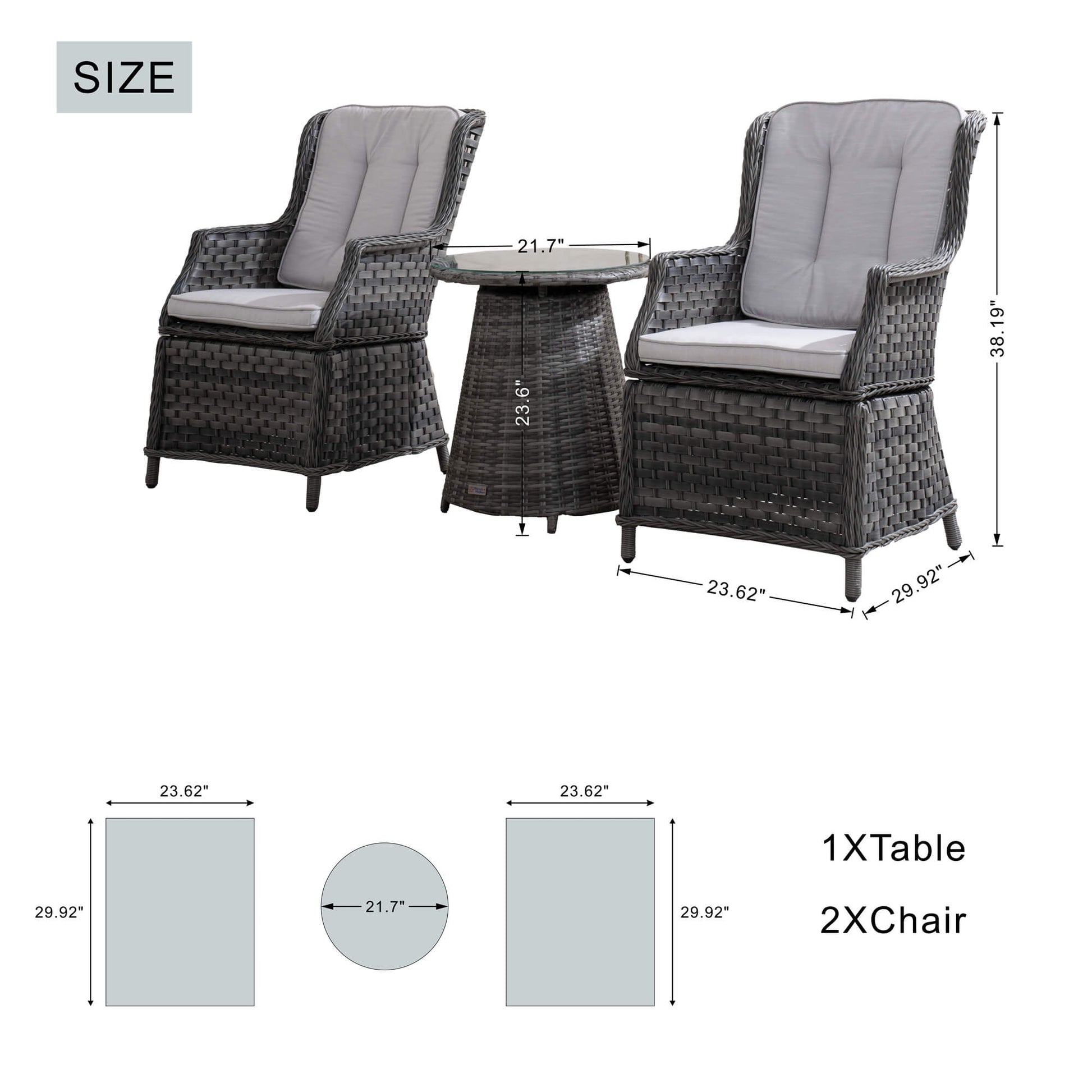 2-Piece Outdoor Bistro Set with Round Coffee Table （PAD-1708+010-GR） - Abrihome