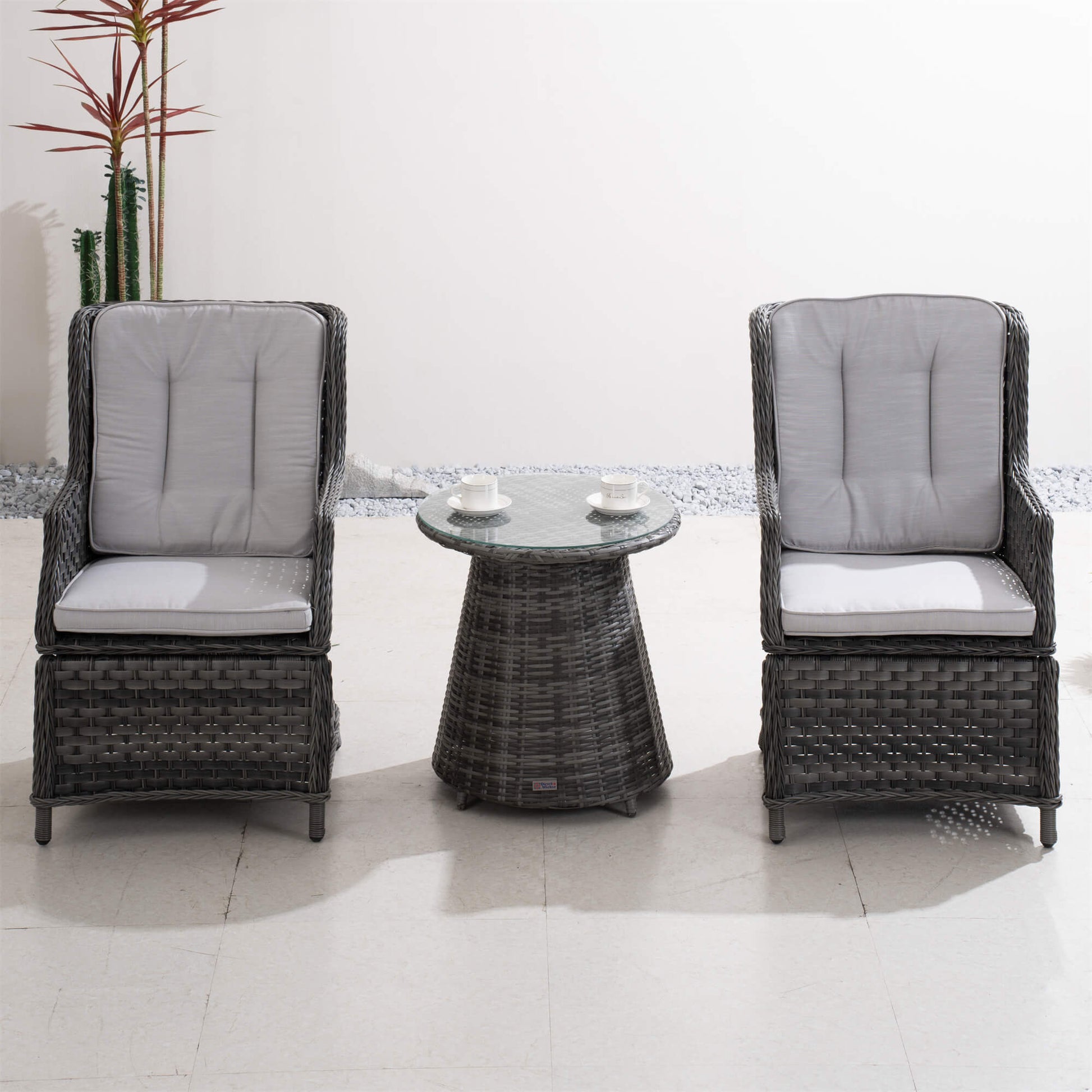 2-Piece Outdoor Bistro Set with Round Coffee Table （PAD-1708+010-GR） - Abrihome