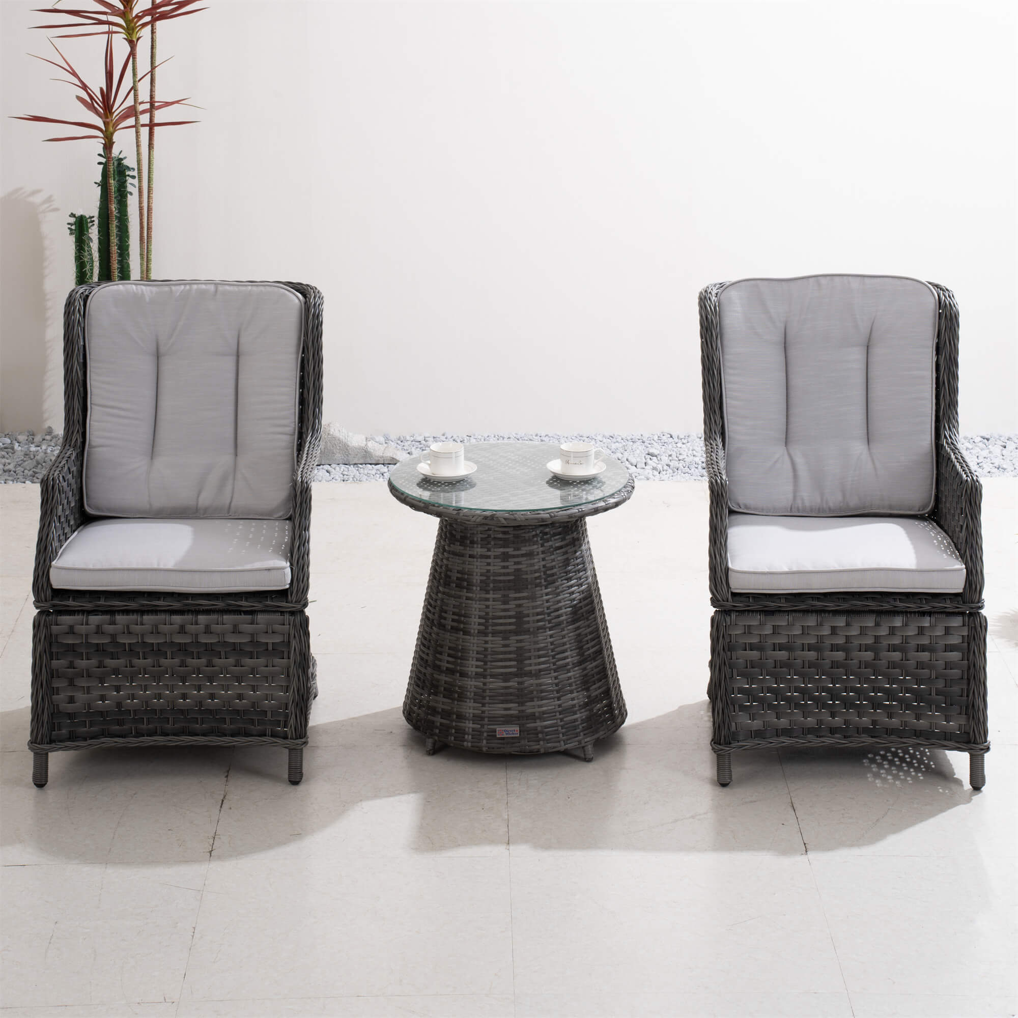 2-Piece Outdoor Bistro Set with Round Coffee Table （PAD-1708+010-GR） - Abrihome