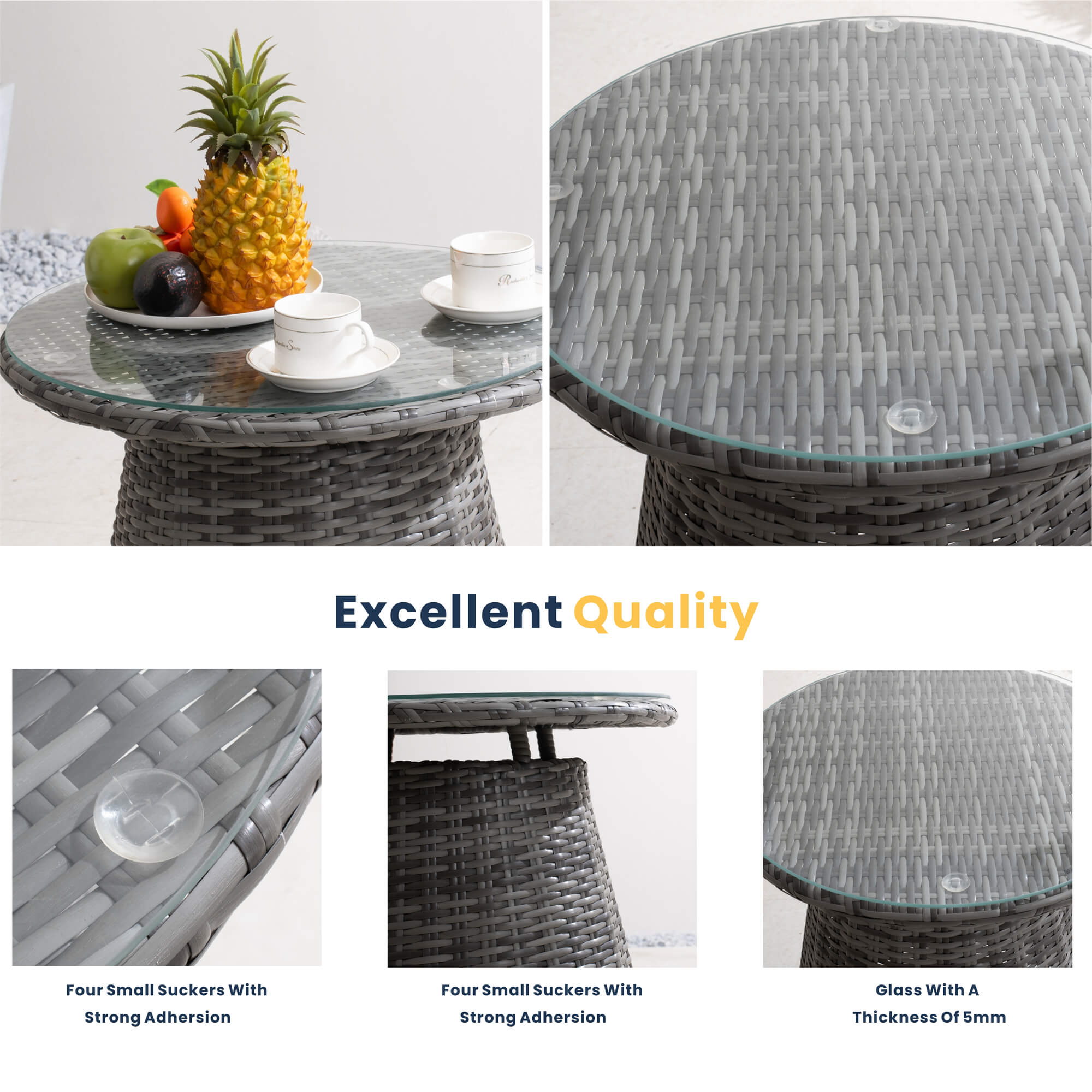 2-Piece Outdoor Bistro Set with Round Coffee Table （PAD-1708+010-GR） - Abrihome